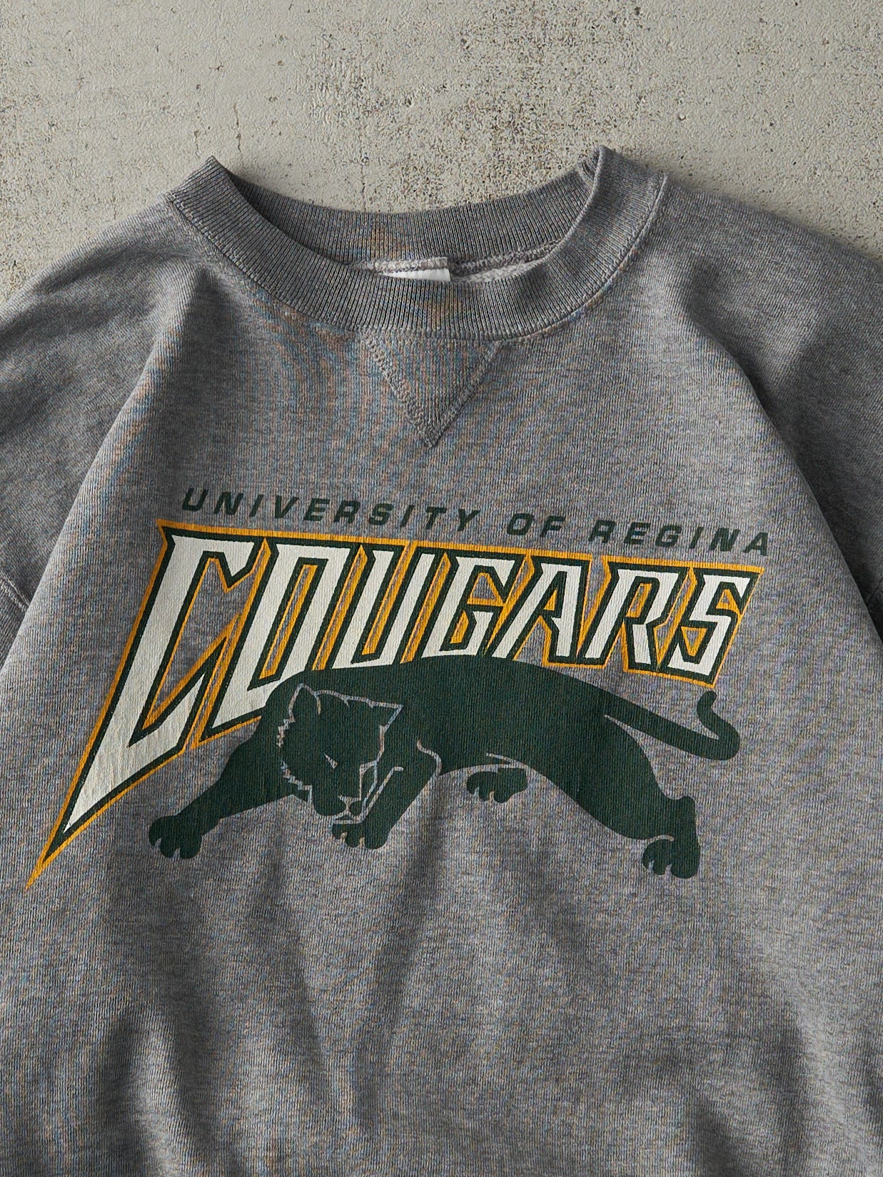 Vintage 90s Grey University of Regina Cougars Russell Athletic Crewneck (M)