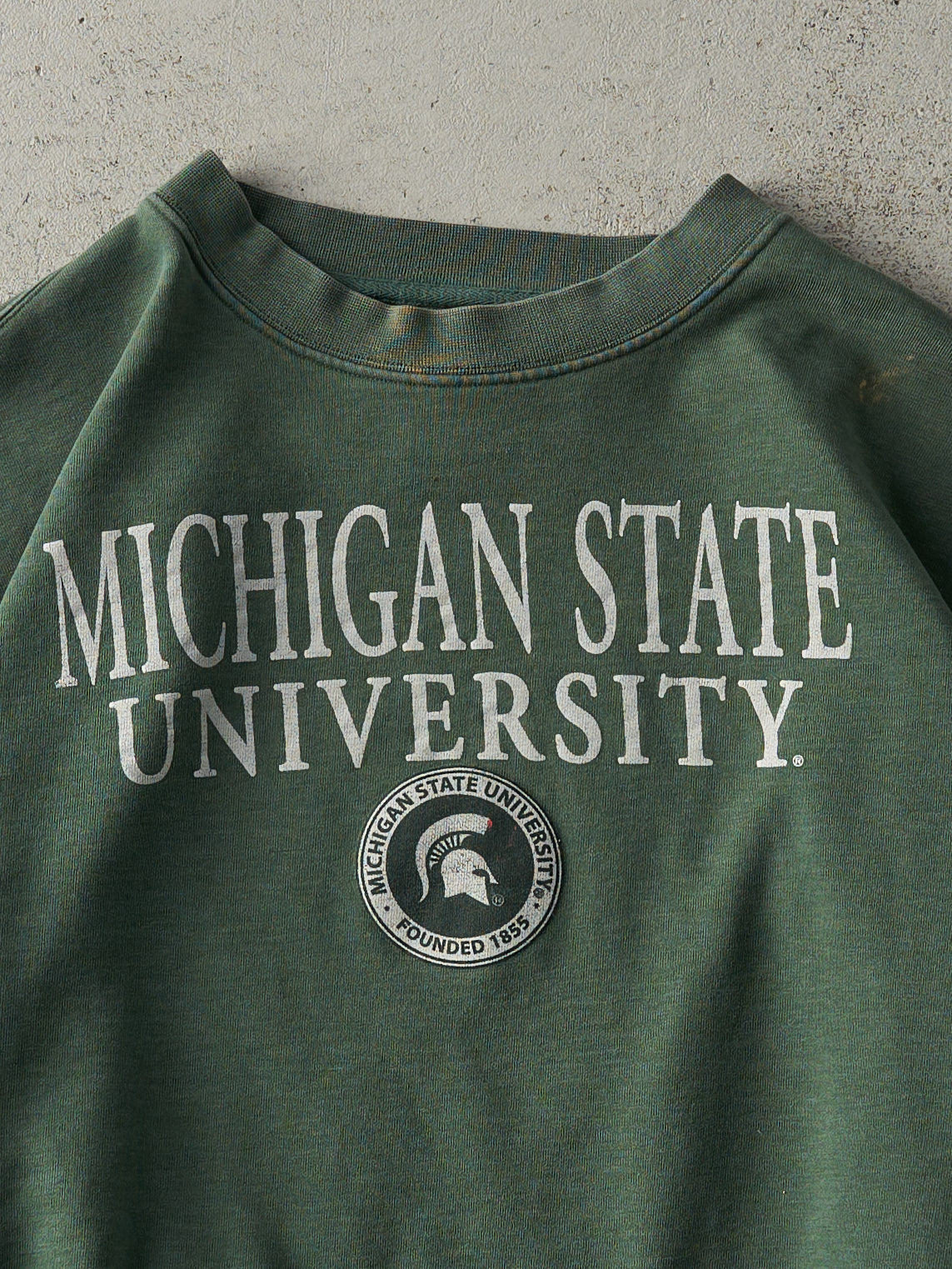 Vintage 90s Washed Green Michigan State University Boxy Crewneck (L)