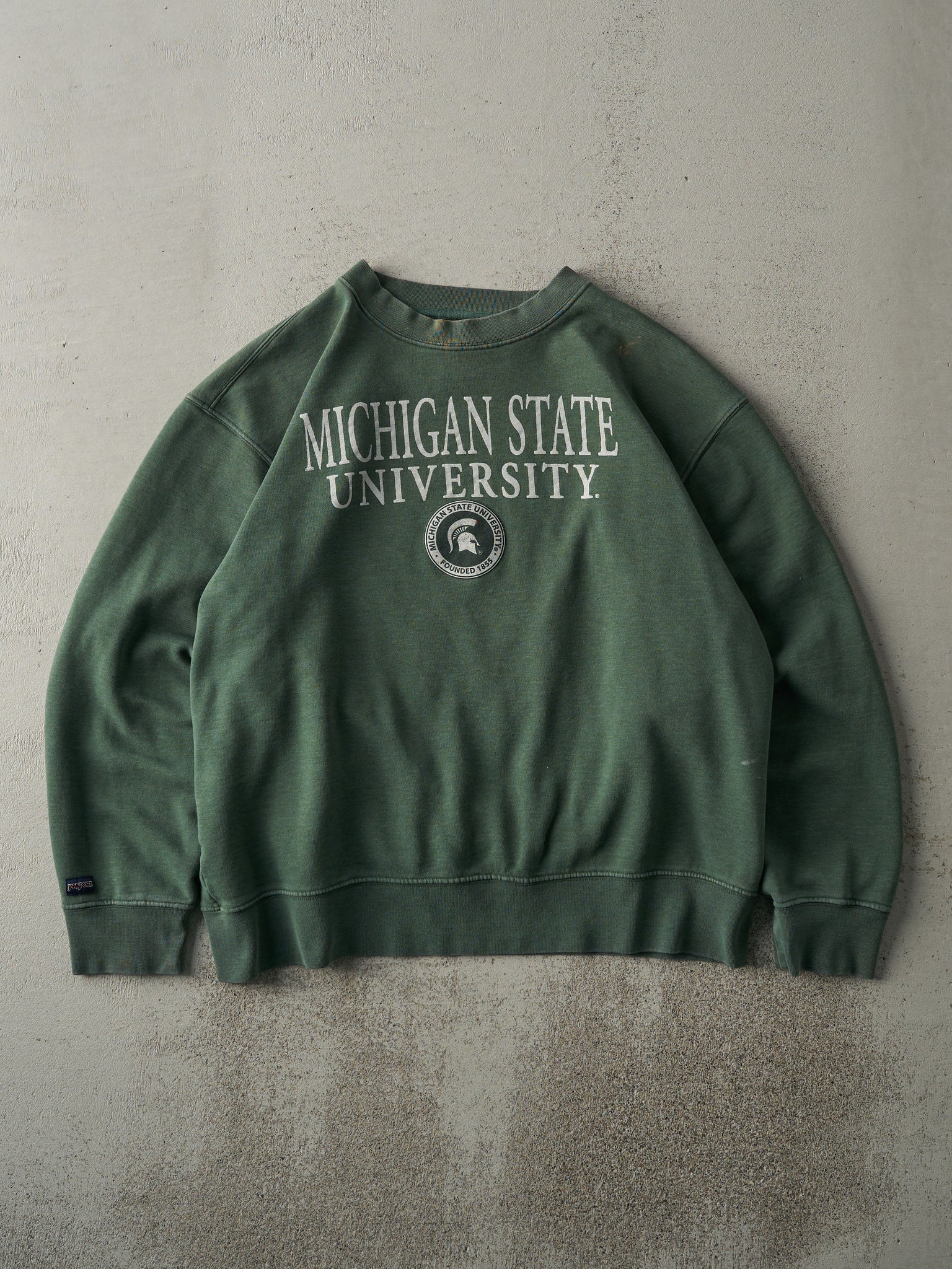 Vintage 90s Washed Green Michigan State University Boxy Crewneck (L)