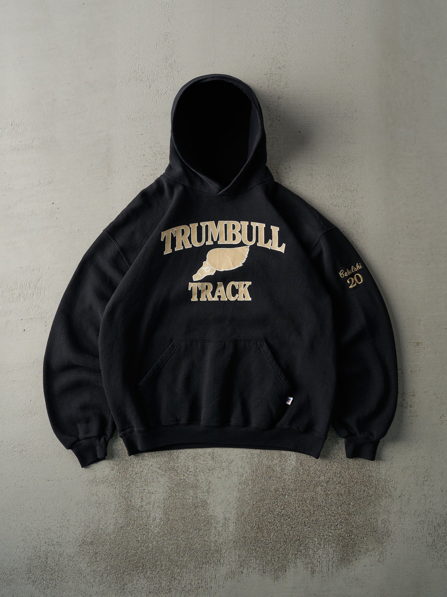 Vintage Y2K Black Trumbull Track Russell Athletic Hoodie (M)