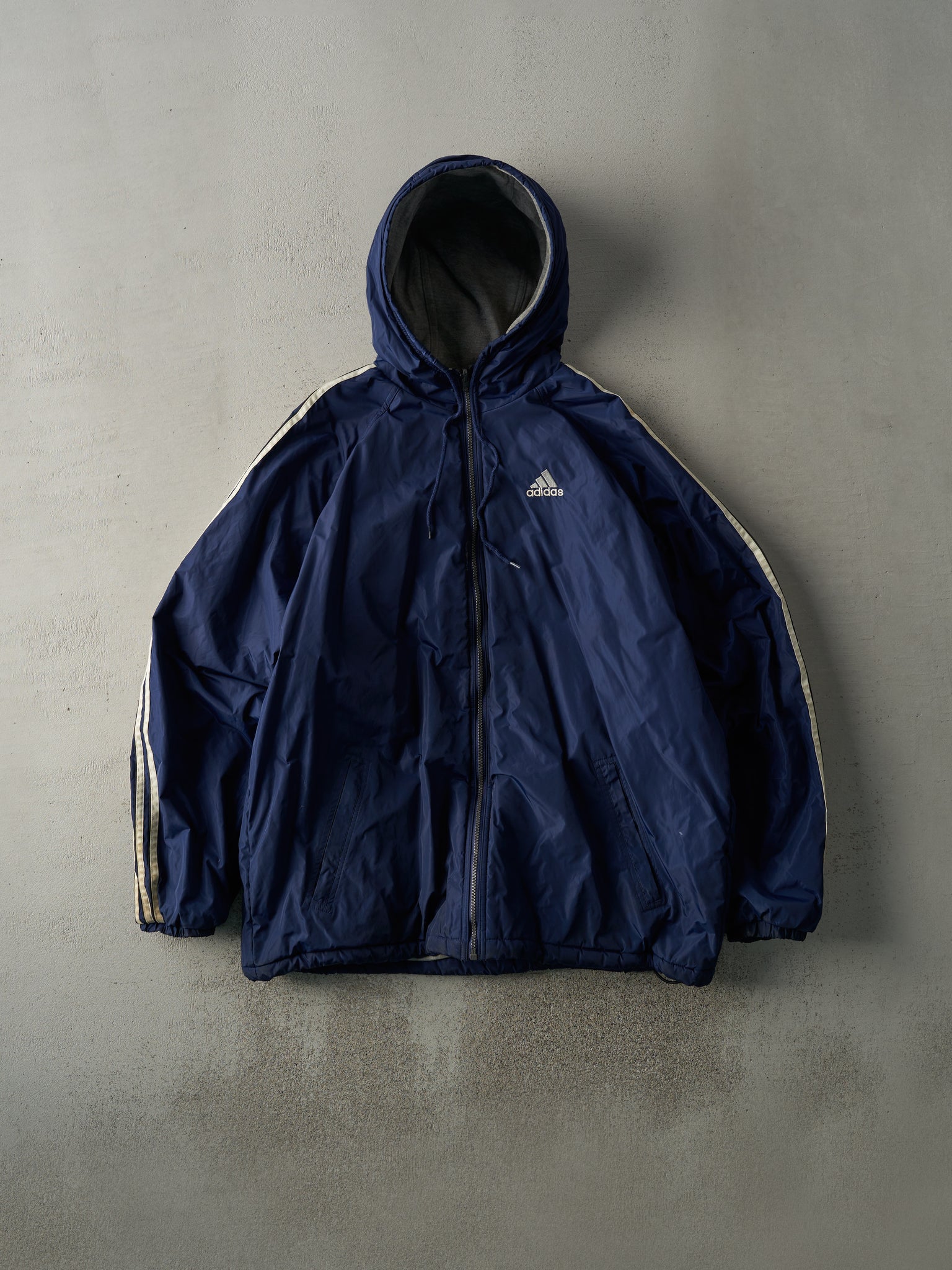 Vintage 90s Navy Blue Adidas Reversible Windbreaker Jacket (L)