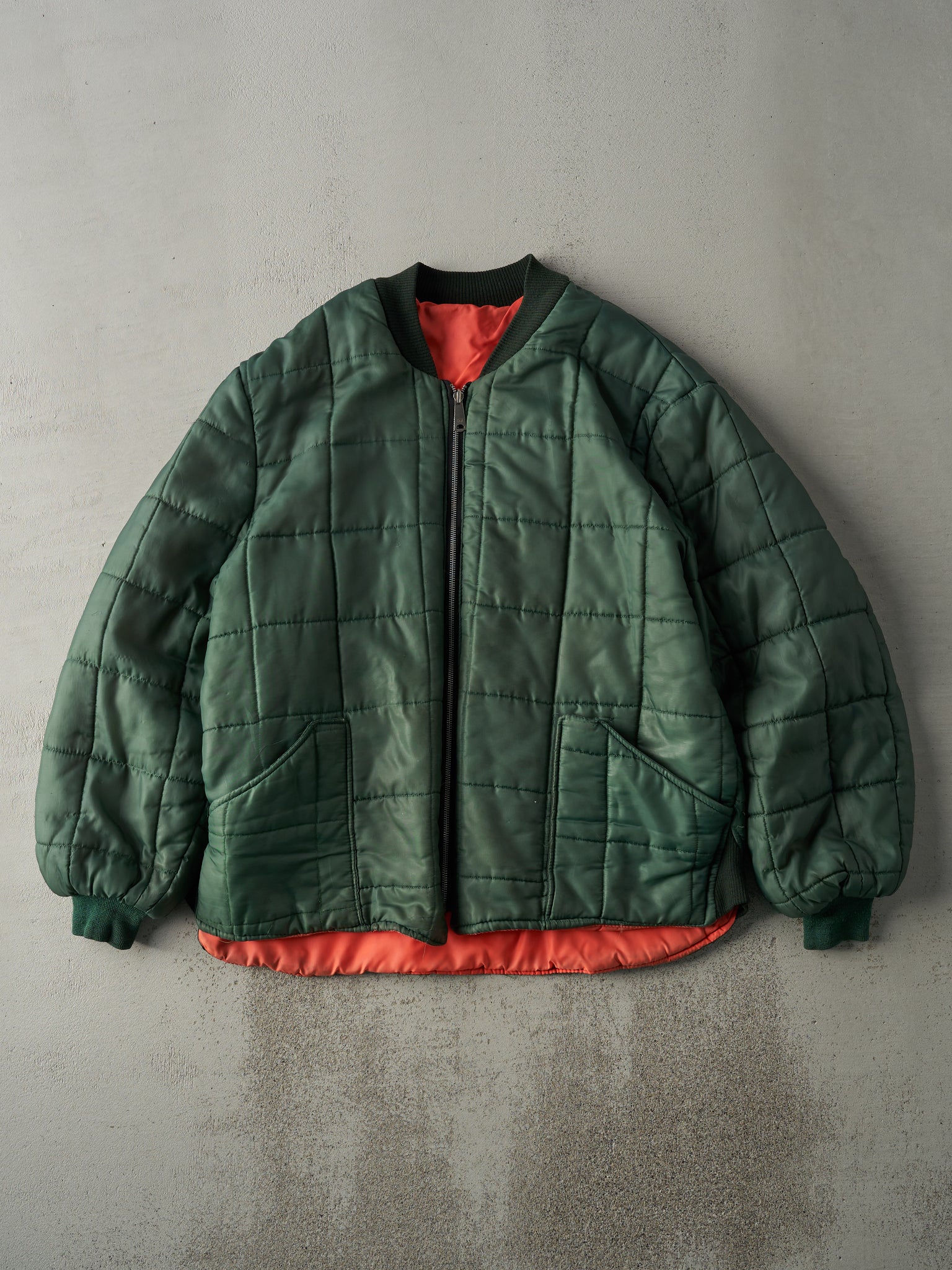 Vintage 90s Green & Orange Reversible Flight Bomber Jacket (XXL)