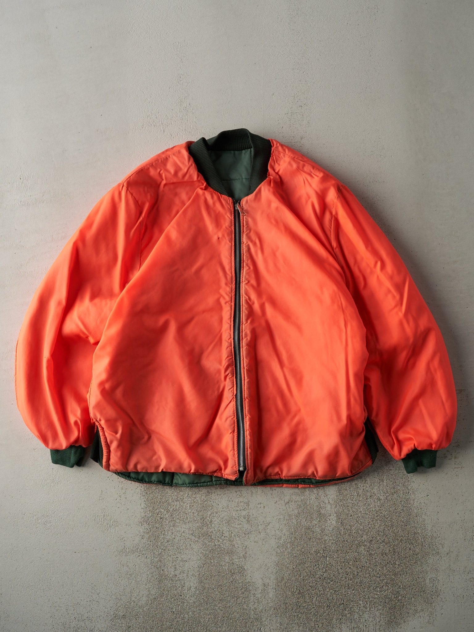 Vintage 90s Green & Orange Reversible Flight Bomber Jacket (XXL)