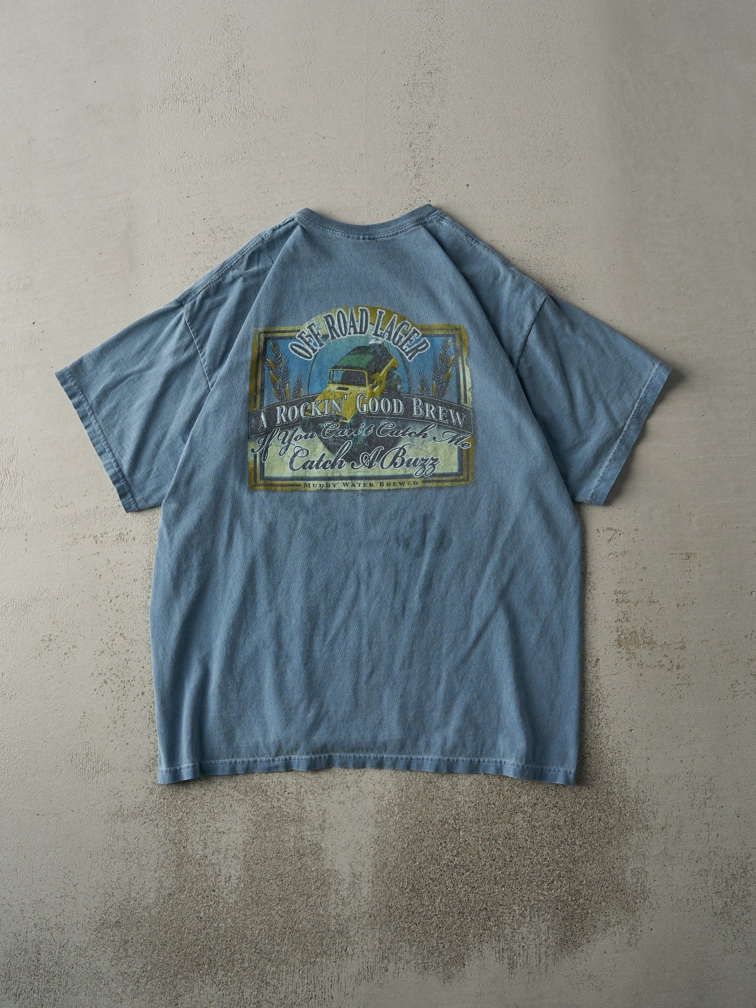 Vintage Y2K Washed Blue Off Road Lager Tee (L)
