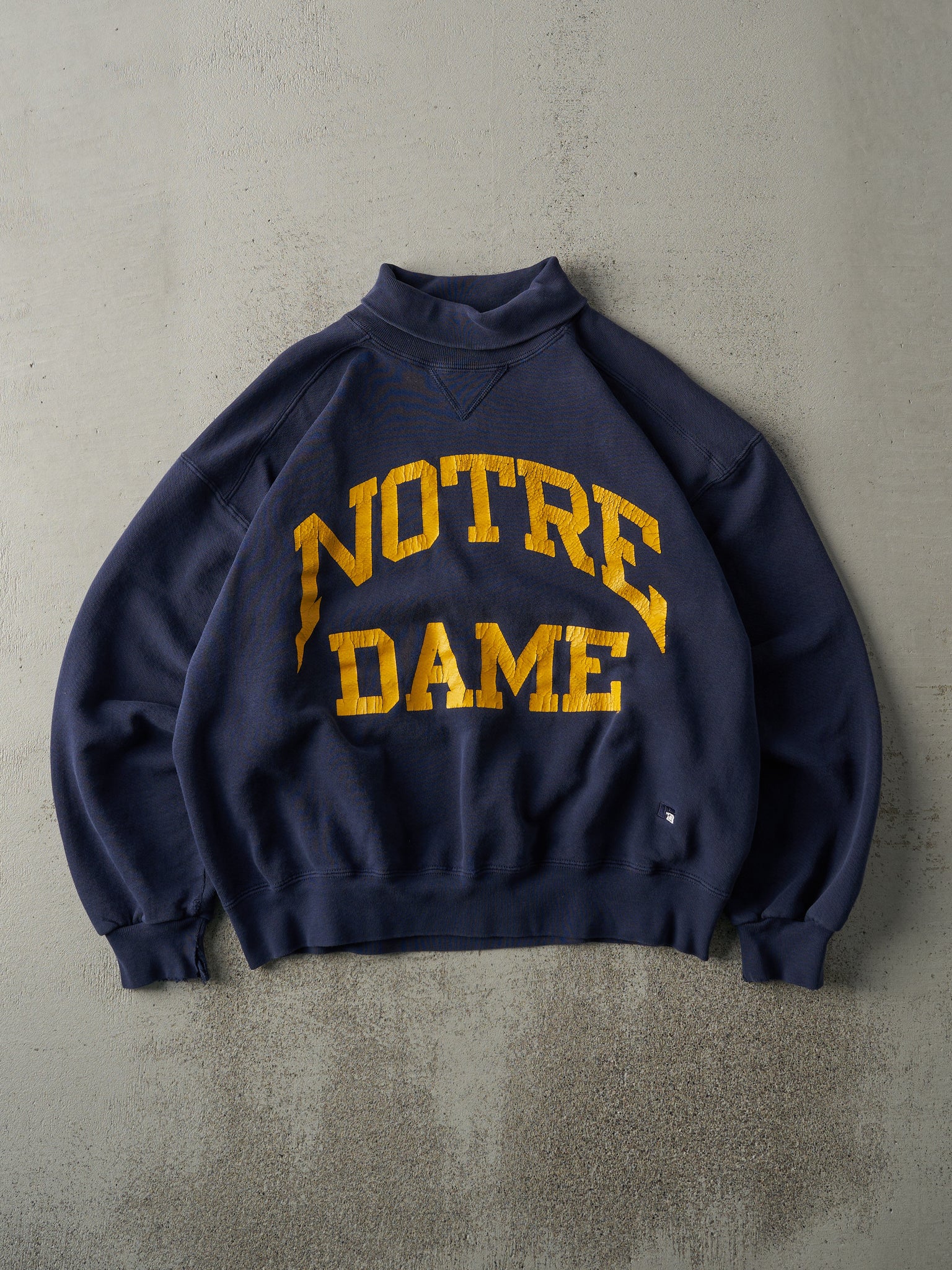 Vintage 90s Navy Blue Notre Dame Russell Athletic Turtle Neck Boxy Sweater (M)