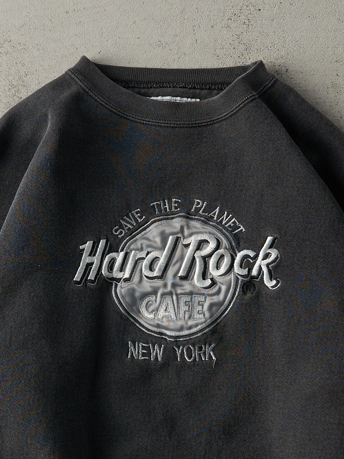 Vintage 90s Faded Black Hard Rock Cafe Save The Planet Crewneck (L)