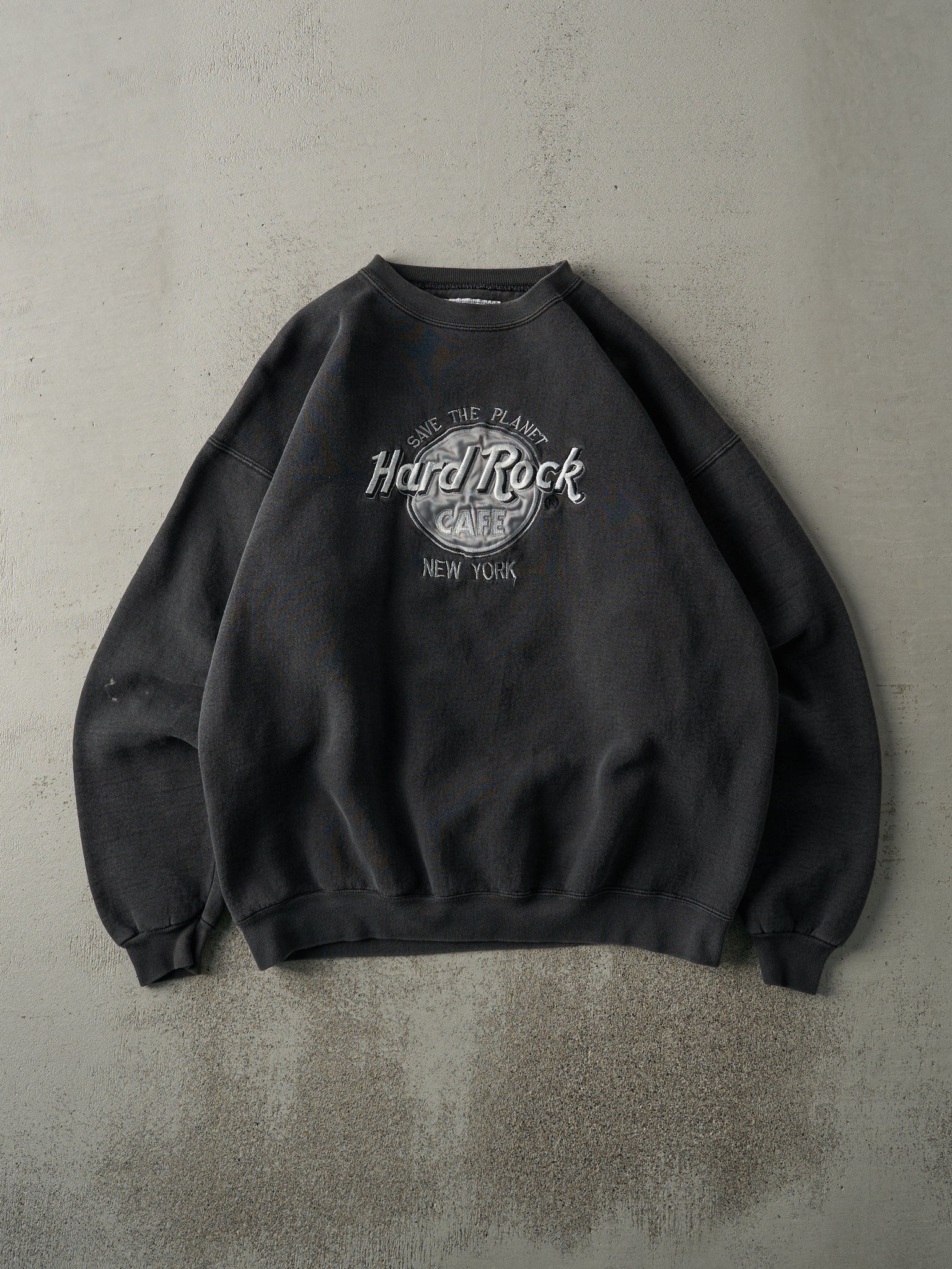 Vintage 90s Faded Black Hard Rock Cafe Save The Planet Crewneck (L)