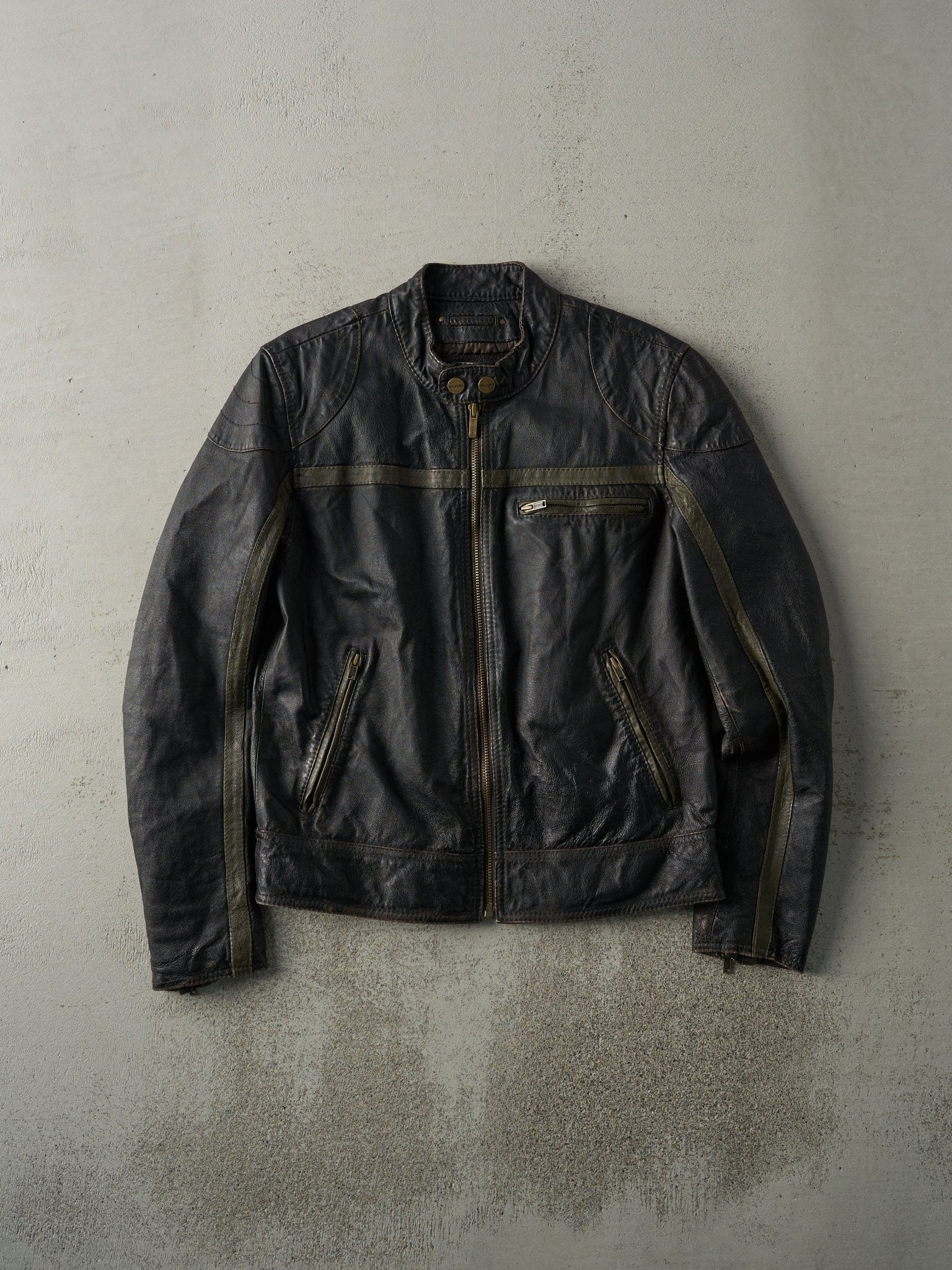 Vintage Y2K Black & Green Wilsons Leather Biker Jacket (XS/S)