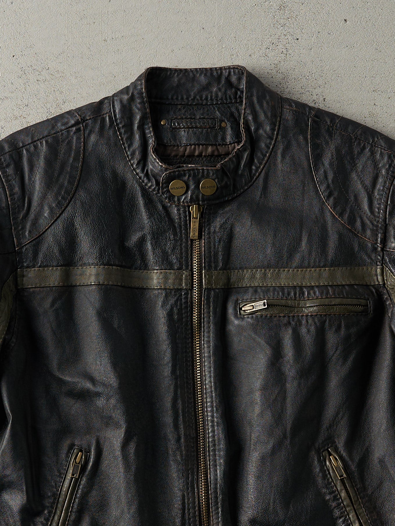 Vintage Y2K Black & Green Wilsons Leather Biker Jacket (XS/S)