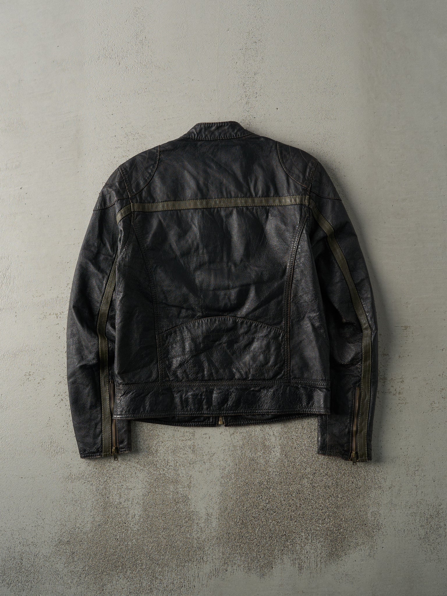 Vintage Y2K Black & Green Wilsons Leather Biker Jacket (XS/S)