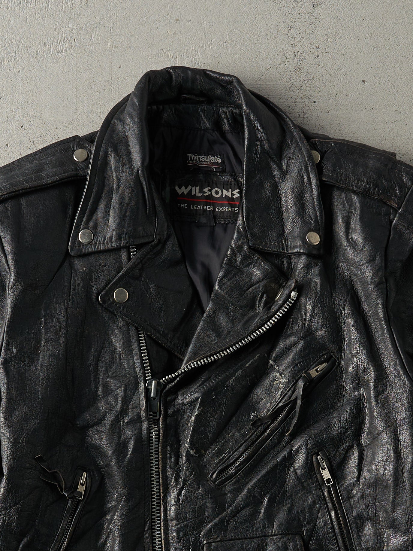 Vintage 80s Black Wilsons Leather Biker Jacket (S)