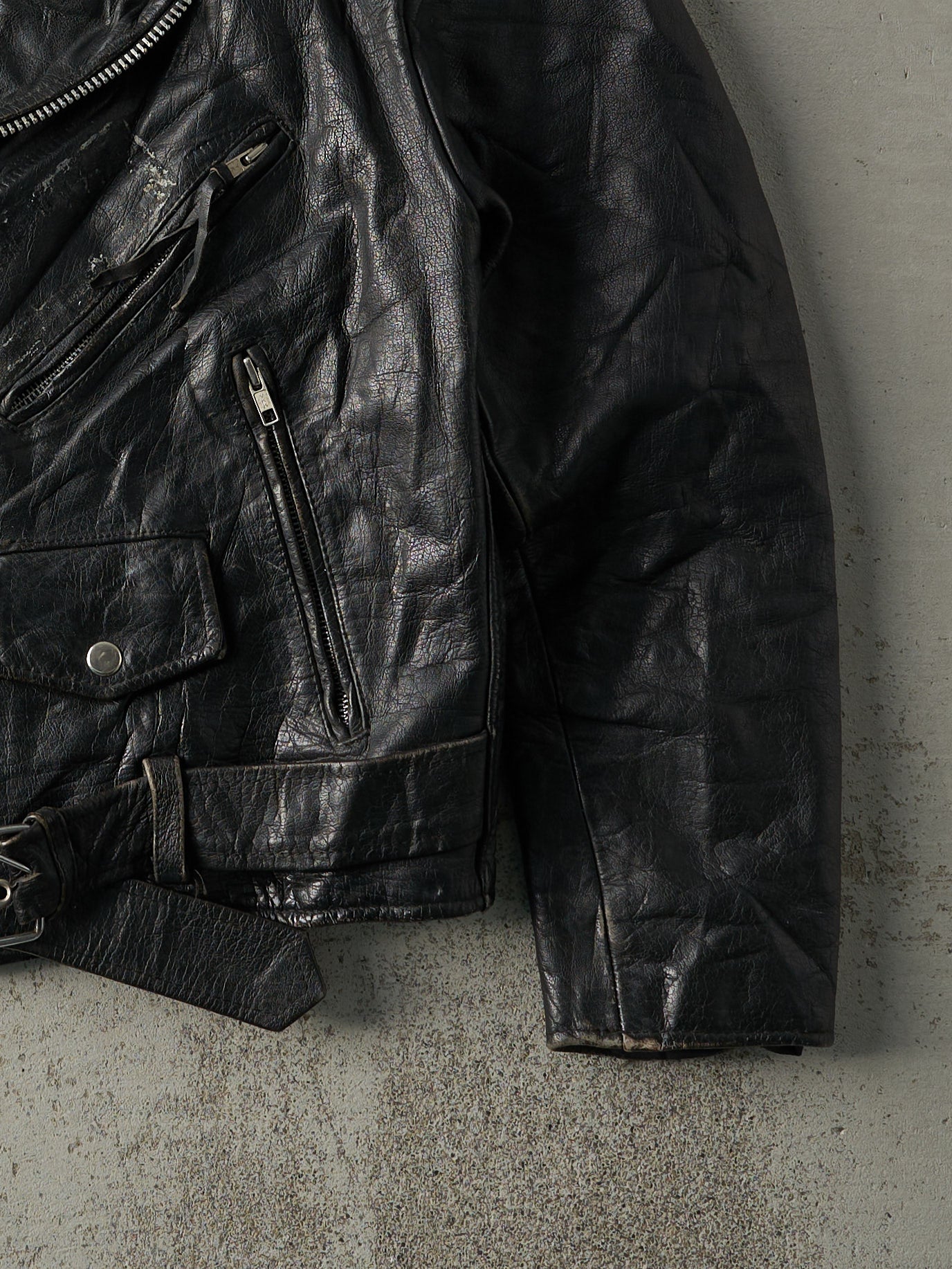 Vintage 80s Black Wilsons Leather Biker Jacket (S)