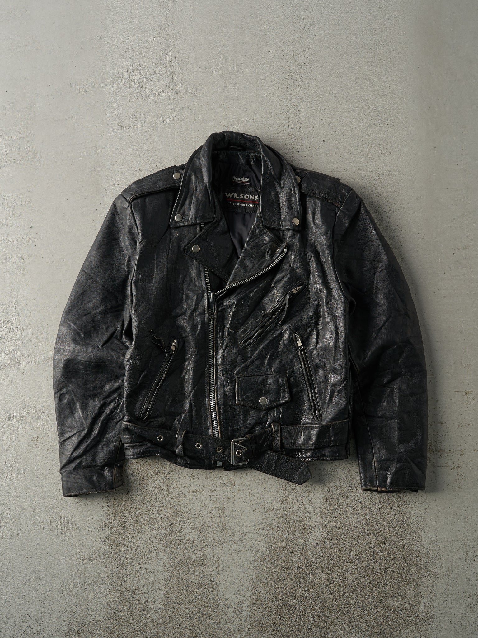 Vintage 80s Black Wilsons Leather Biker Jacket (S)