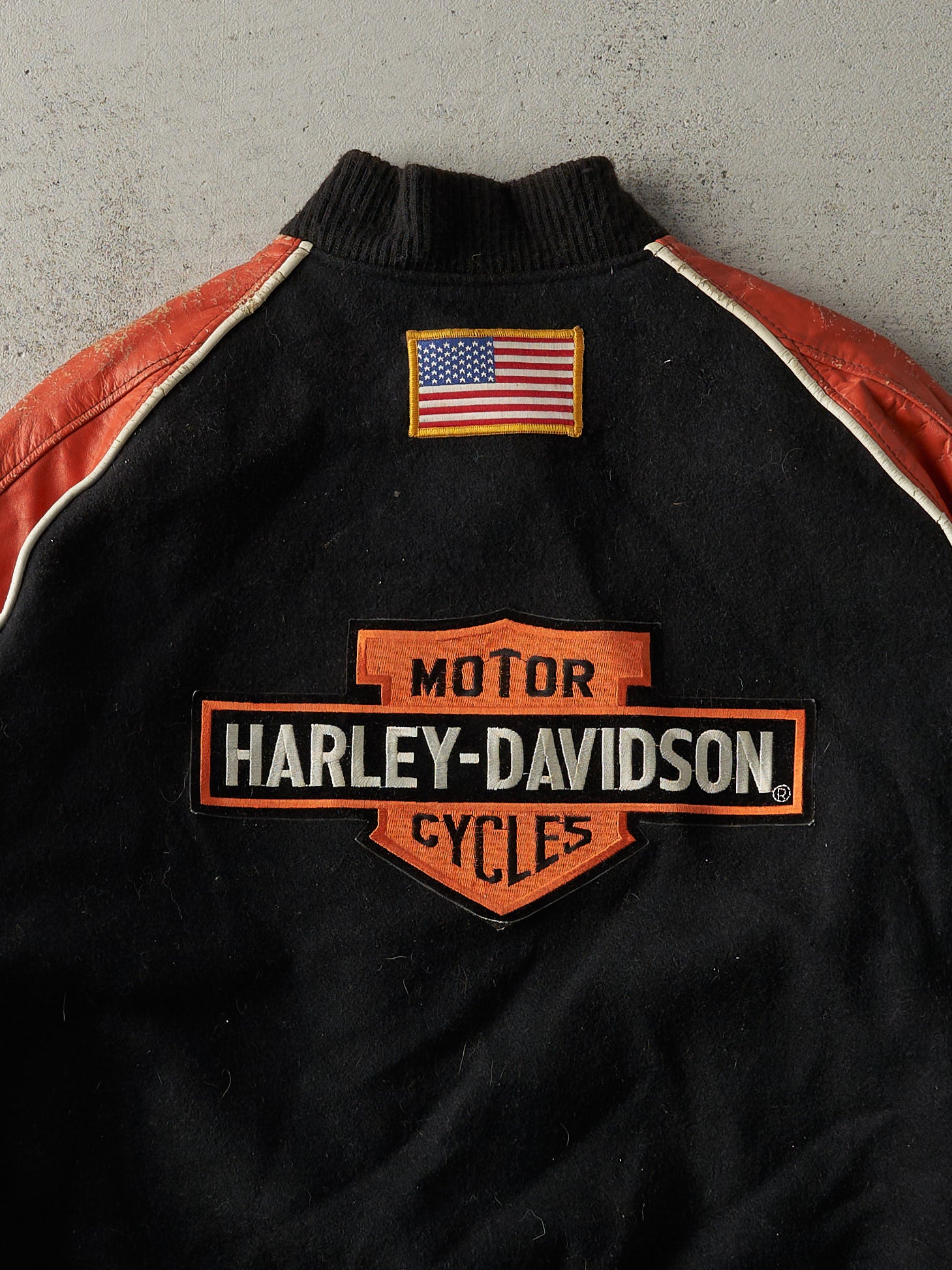 Vintage 90s Black and Orange Harley Davidson Varsity Biker Jacket (M/L)