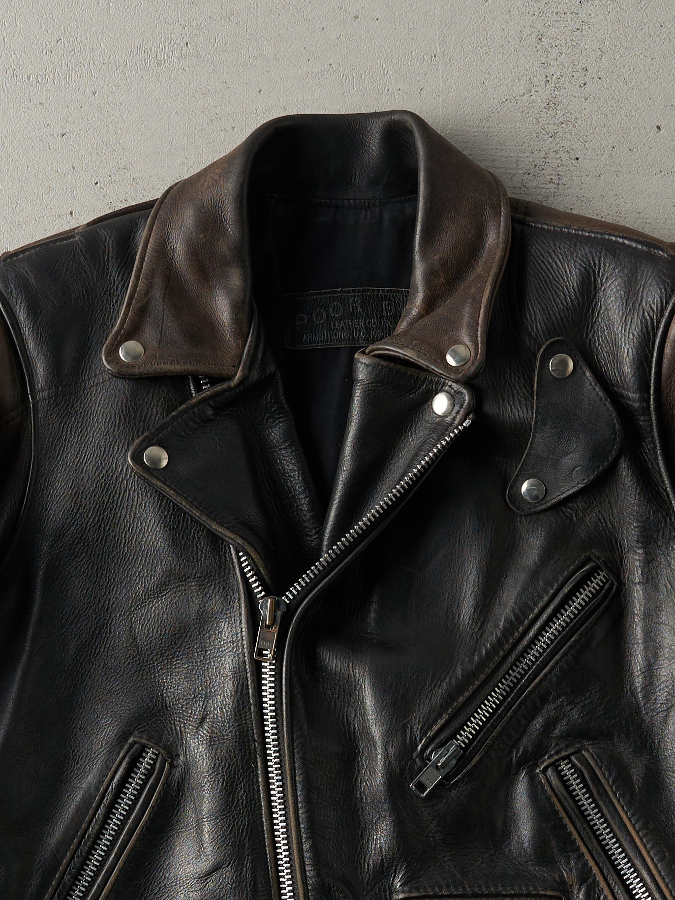 Vintage 80s Black & Brown Leather Biker Jacket (M)