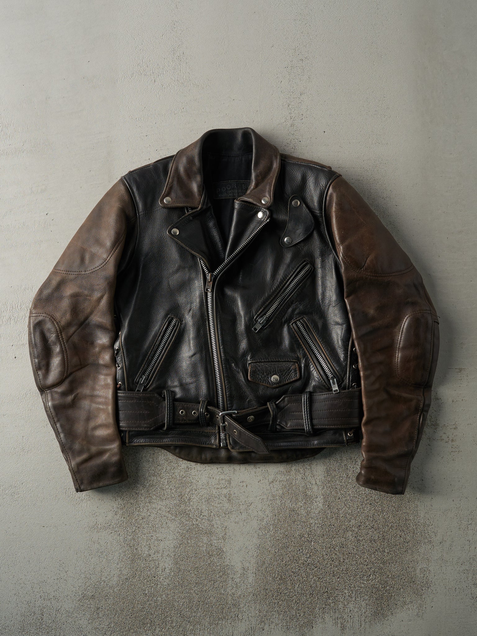 Vintage 80s Black & Brown Leather Biker Jacket (M)
