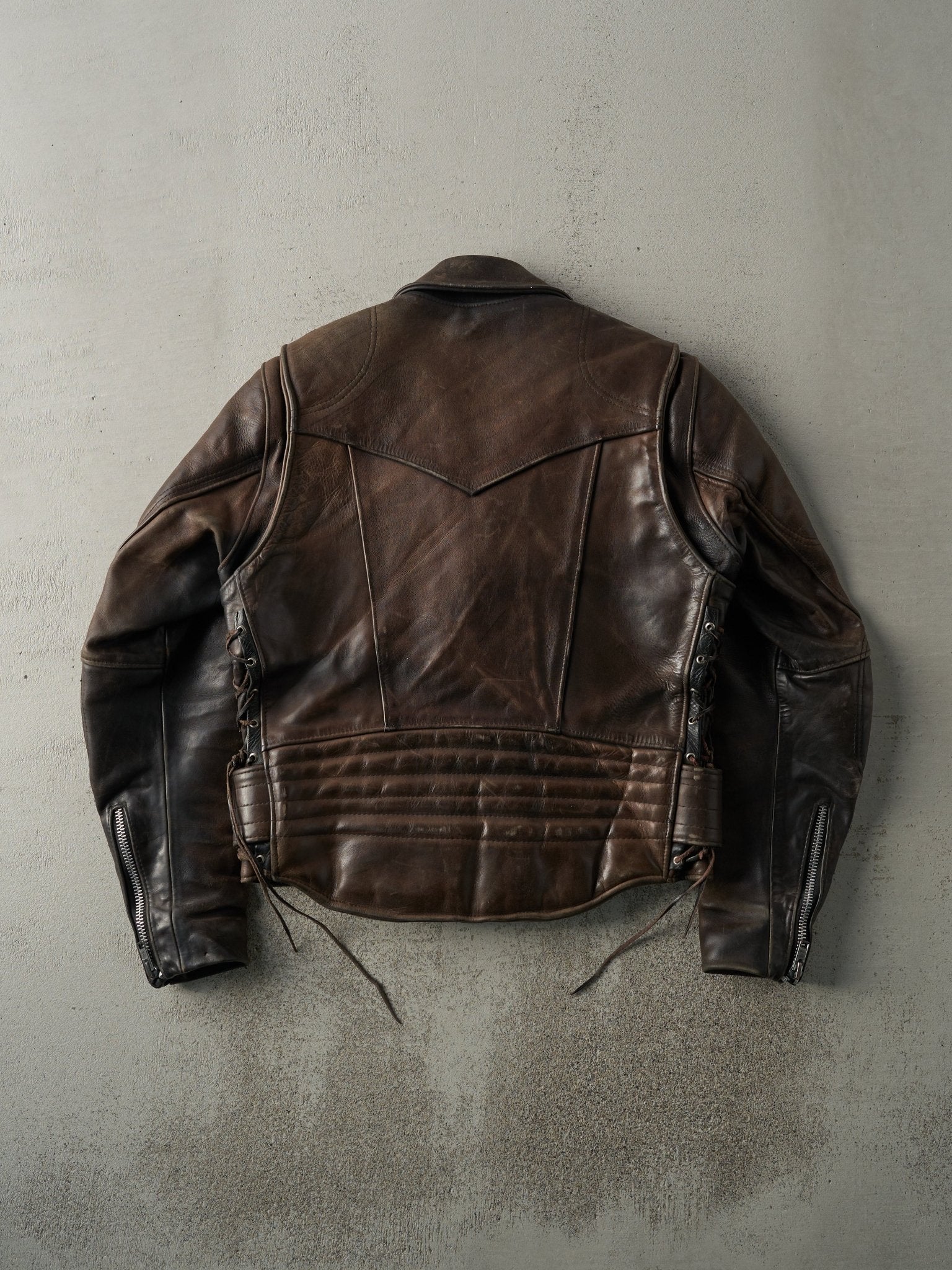 Vintage 80s Black & Brown Leather Biker Jacket (M)