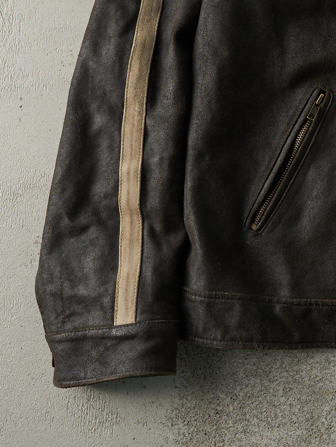 Vintage Y2K Dark Brown Striped Brody Light Weight Leather Biker Jacket (M)