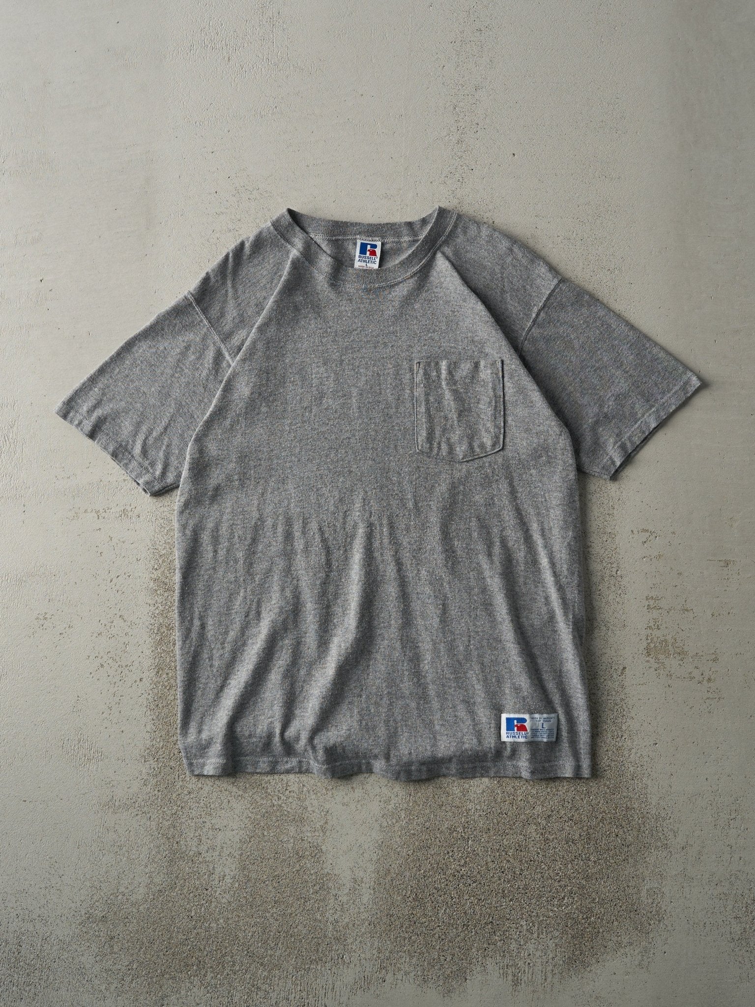 Vintage 90s Grey Russell Athletics Blank Pocket Tee (M)