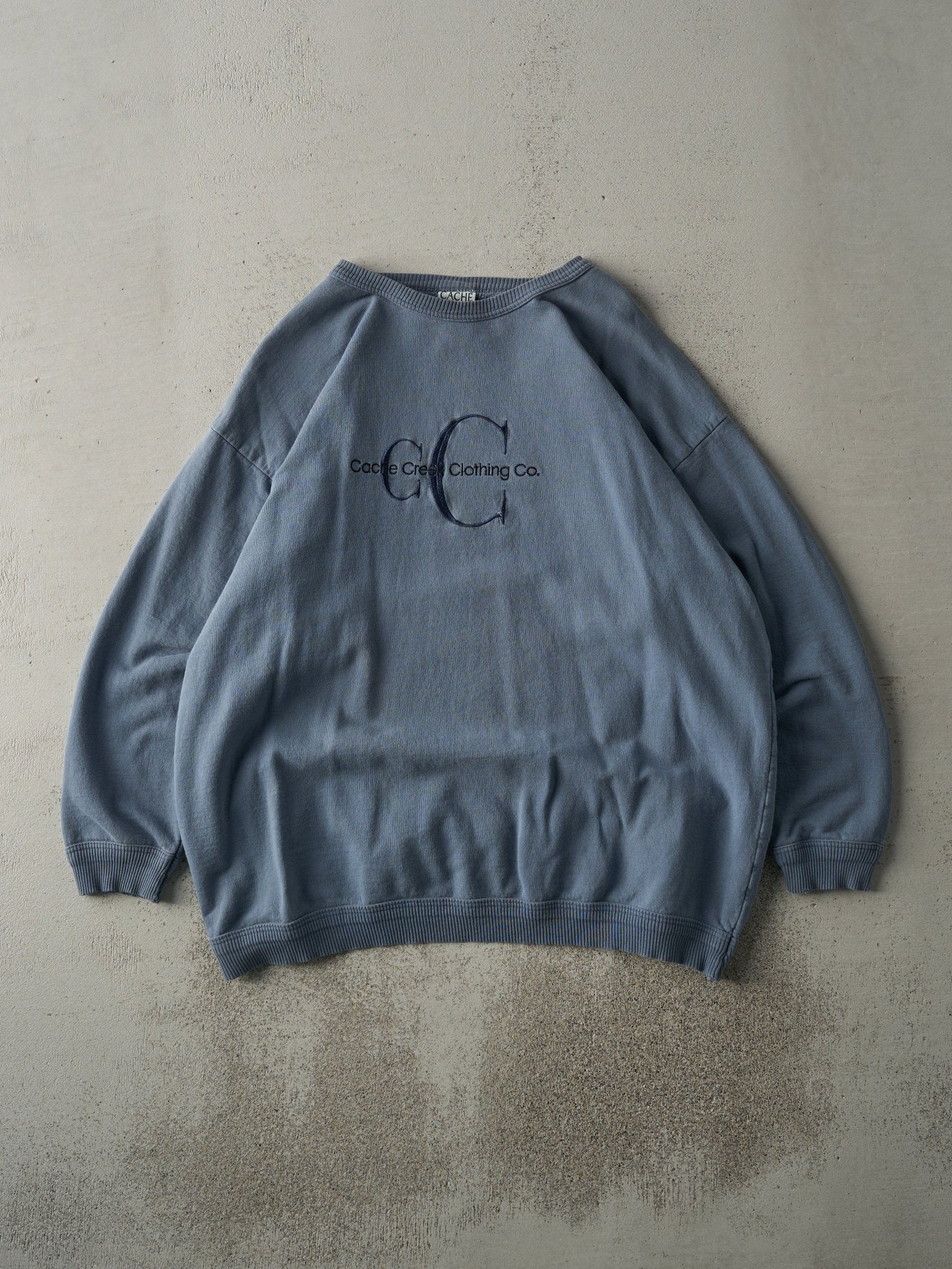 Vintage 90s Slate Blue Embroidered Cache Creek Clothing Co Crewneck (L)