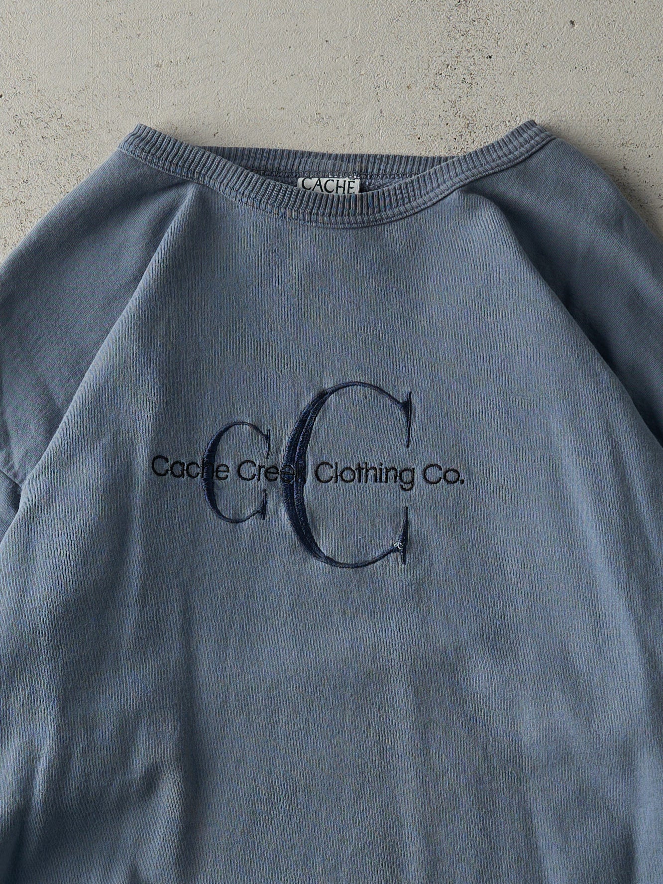 Vintage 90s Slate Blue Embroidered Cache Creek Clothing Co Crewneck (L)