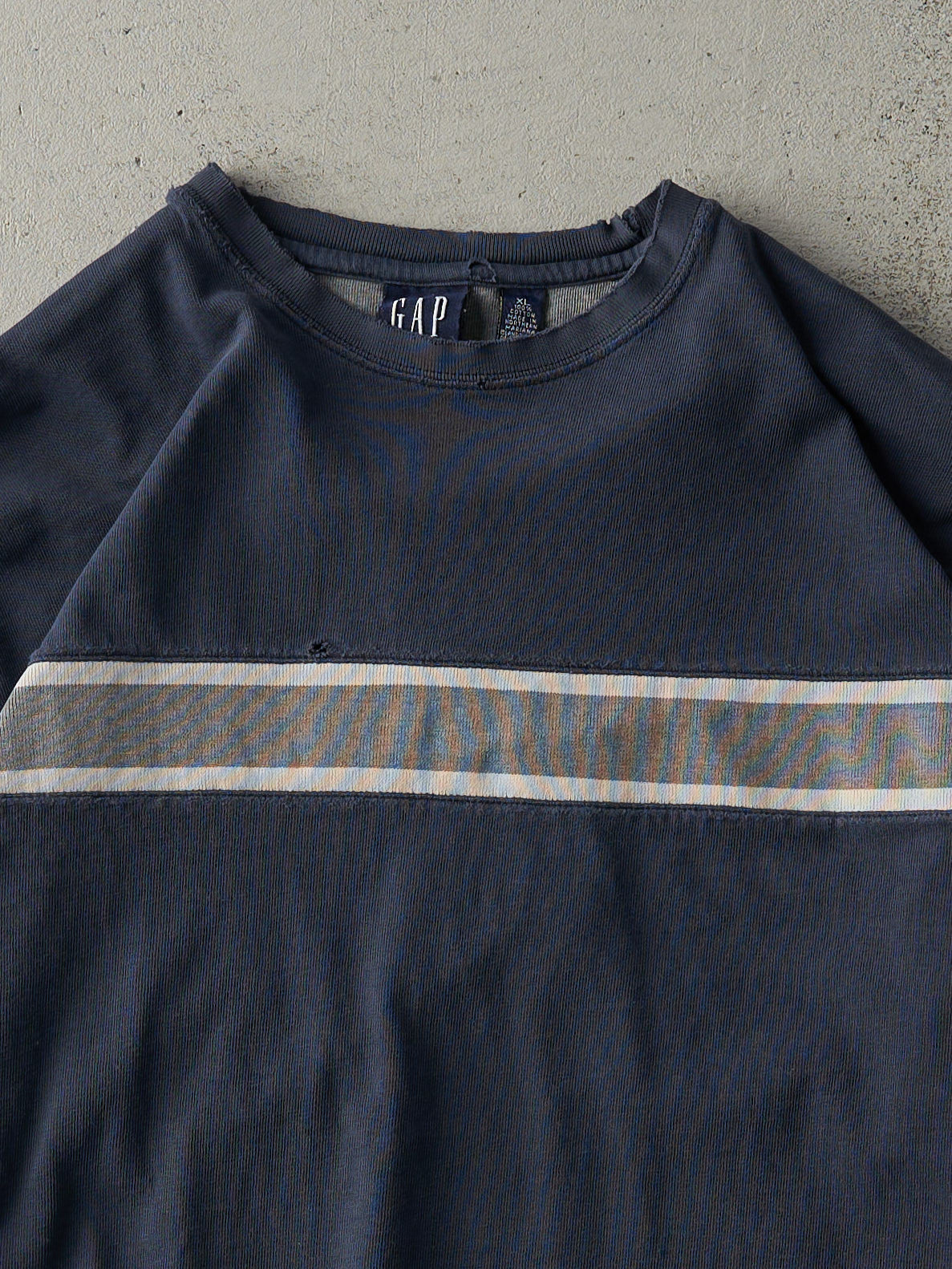 Vintage Y2K Navy Blue Gap Striped Knit Crewneck (L)