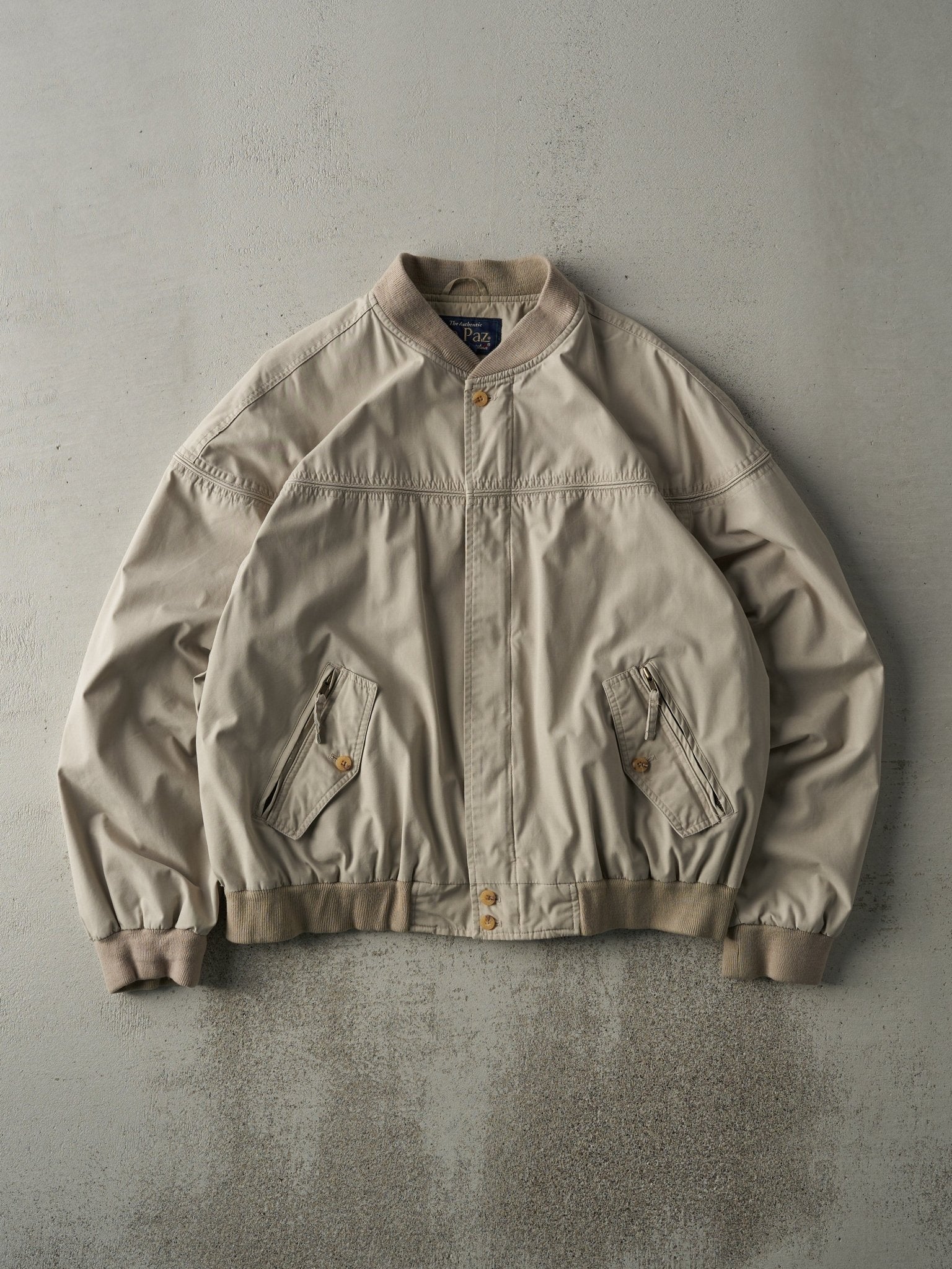 Vintage 80s Beige Boxy Harrington Bomber Jacket (L)