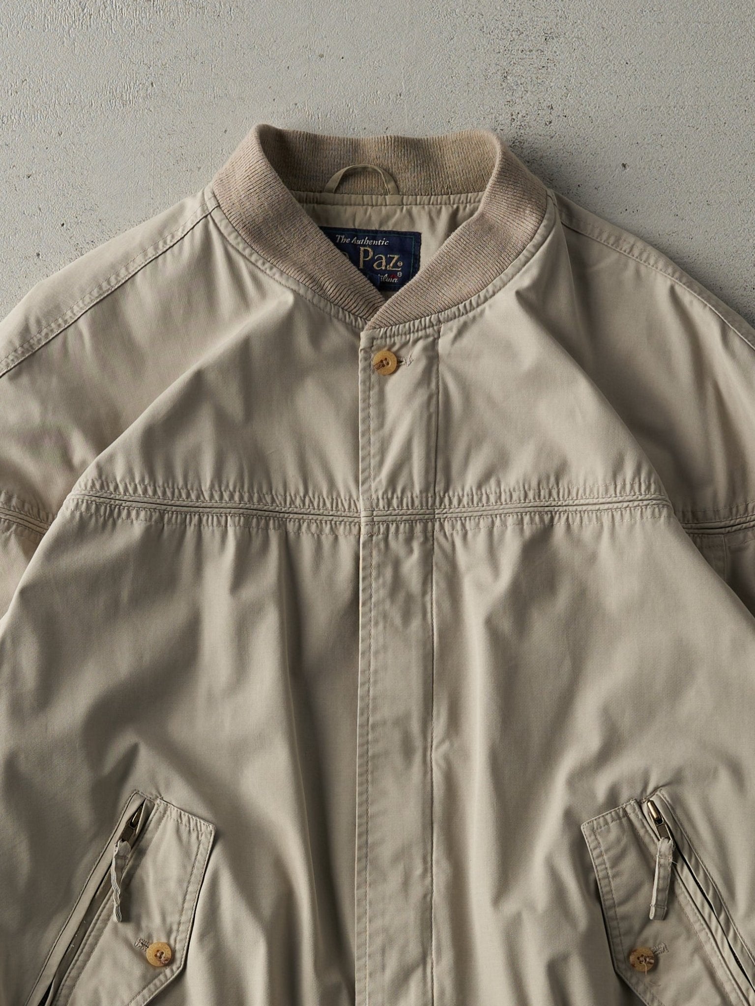 Vintage 80s Beige Boxy Harrington Bomber Jacket (L)