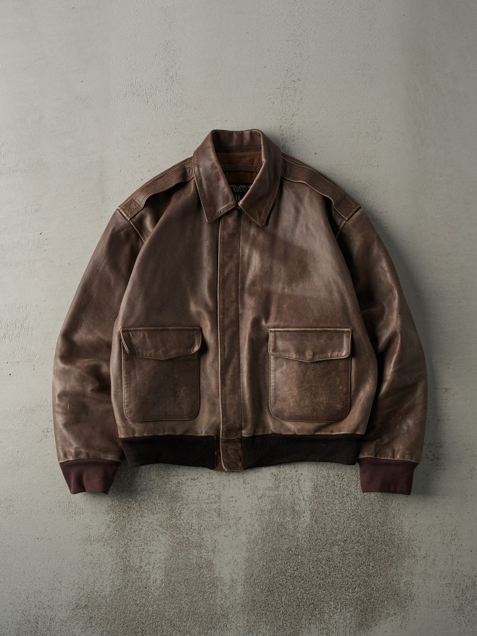 Vintage 80s Brown US Wings Leather Jacket (M)