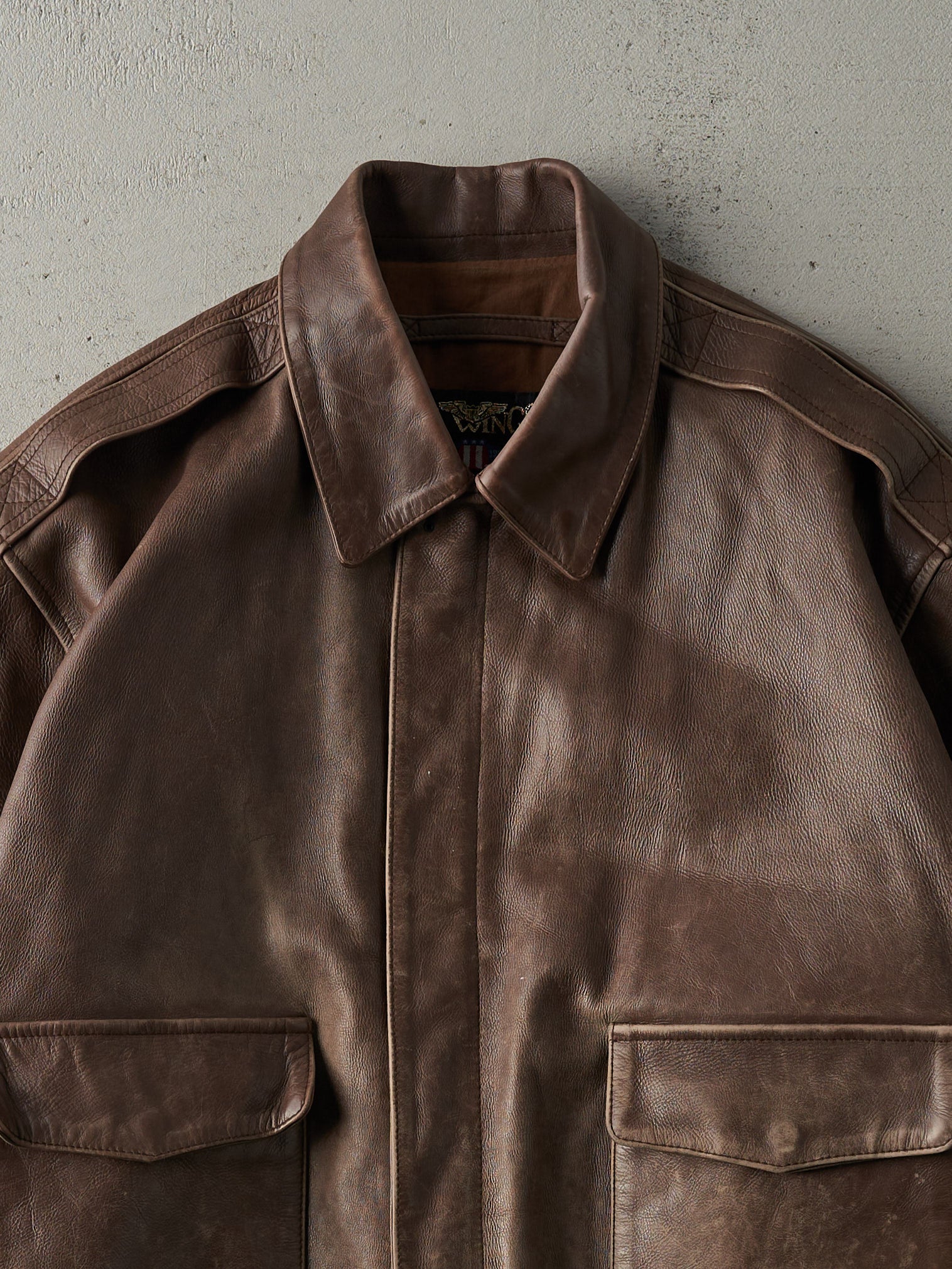 Vintage 80s Brown US Wings Leather Jacket (M)