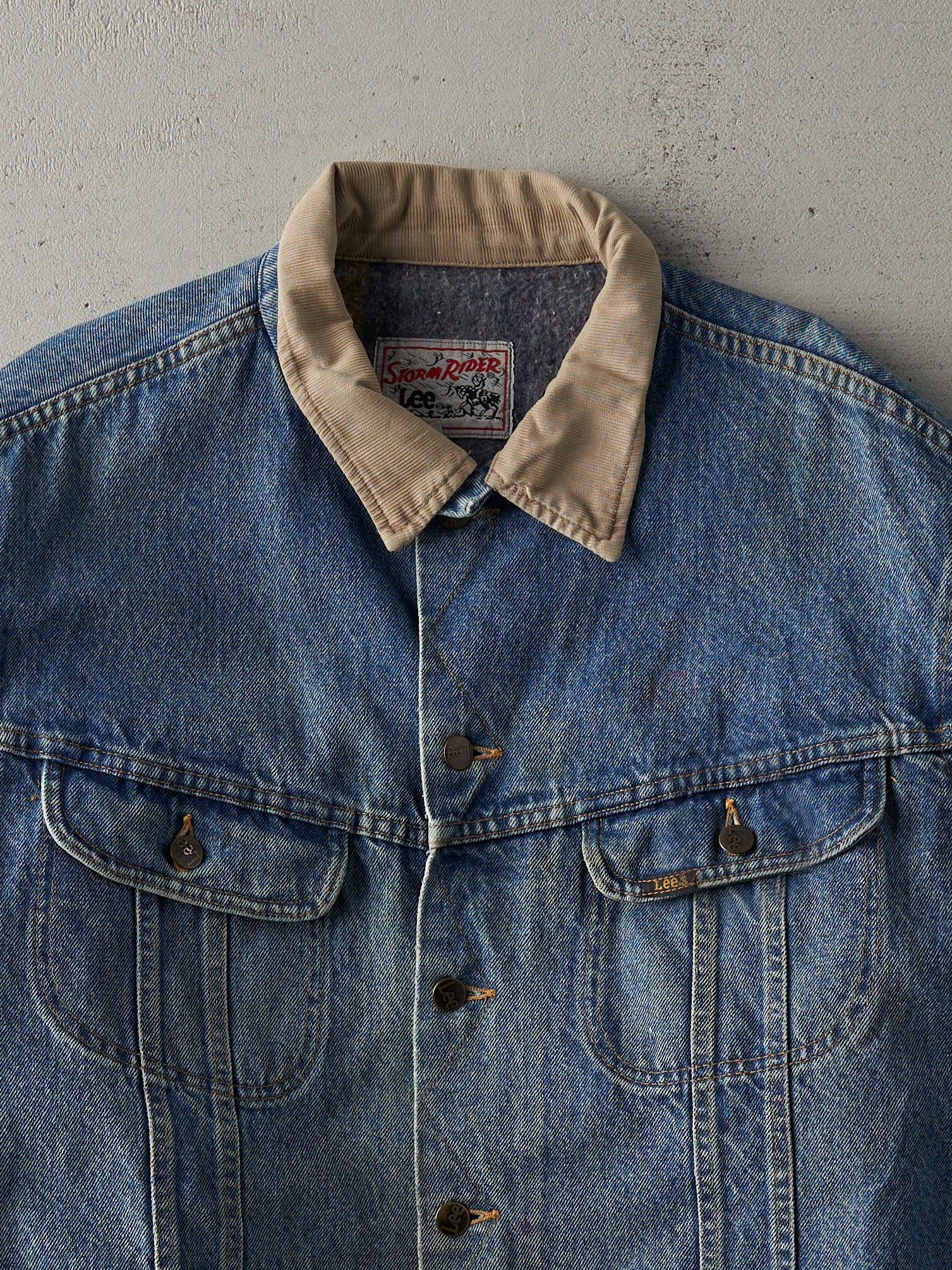 Vintage 80s Light Wash Lee Storm Rider Blanket Lined Denim Jacket (L)