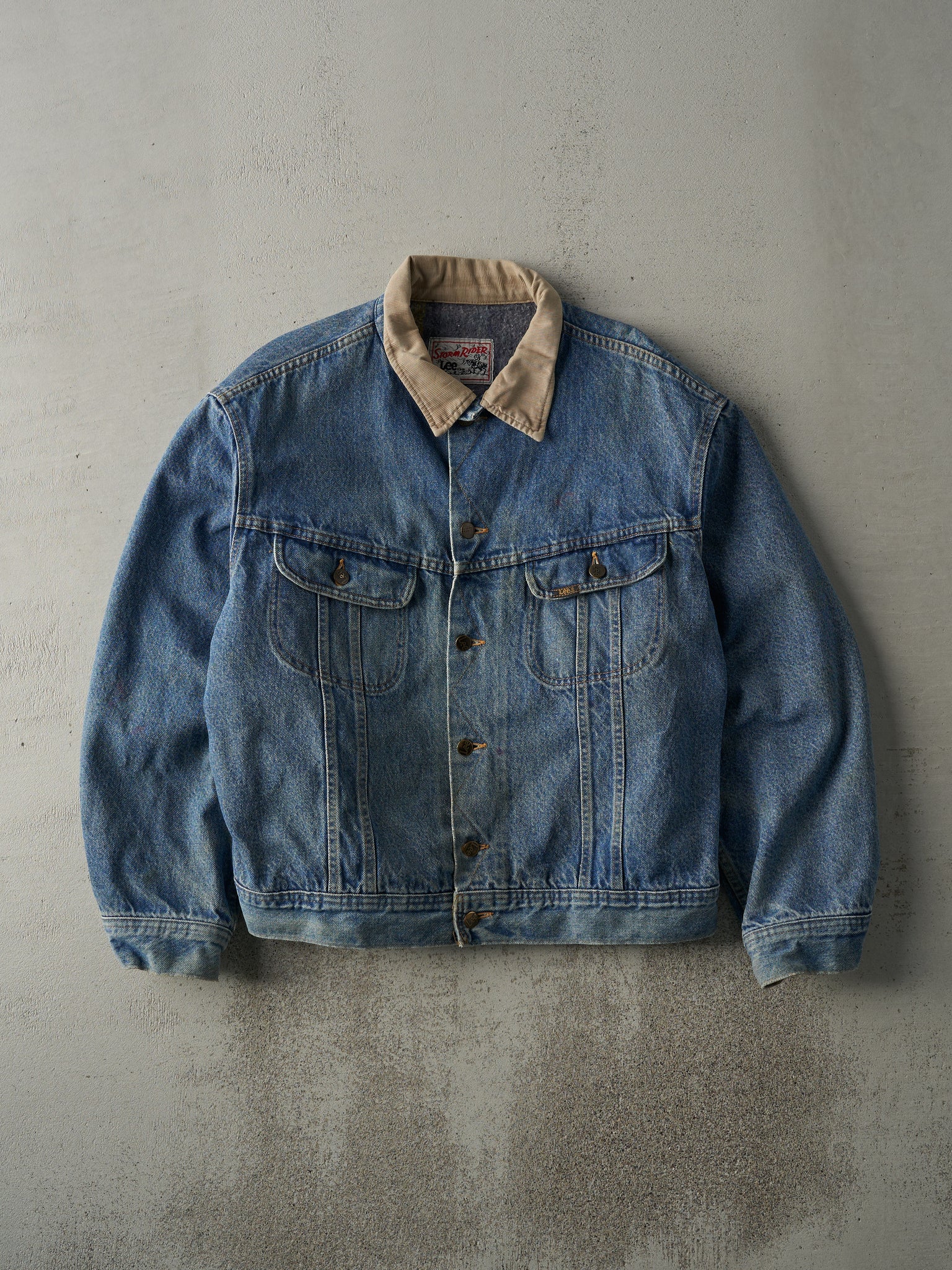 Vintage 80s Light Wash Lee Storm Rider Blanket Lined Denim Jacket (L)