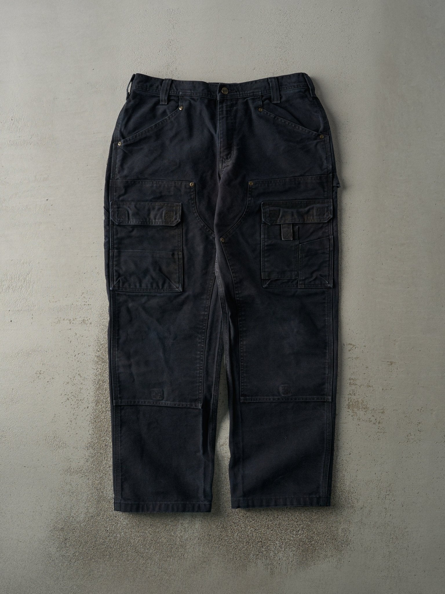 Vintage Y2K Faded Black Carhartt Double Knee Cargo Carpenter Pants (35.5x31.5)
