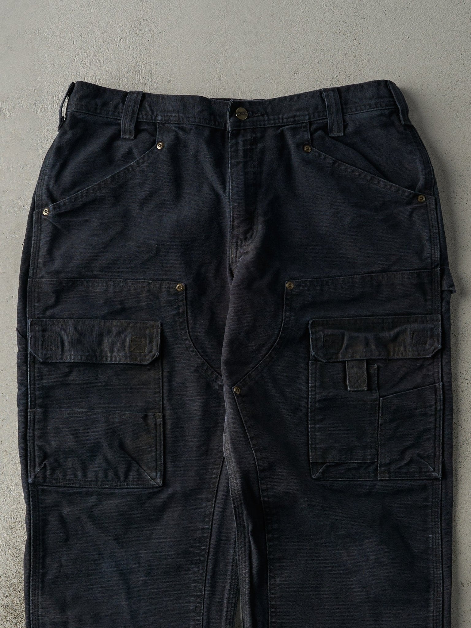 Vintage Y2K Faded Black Carhartt Double Knee Cargo Carpenter Pants (35.5x31.5)