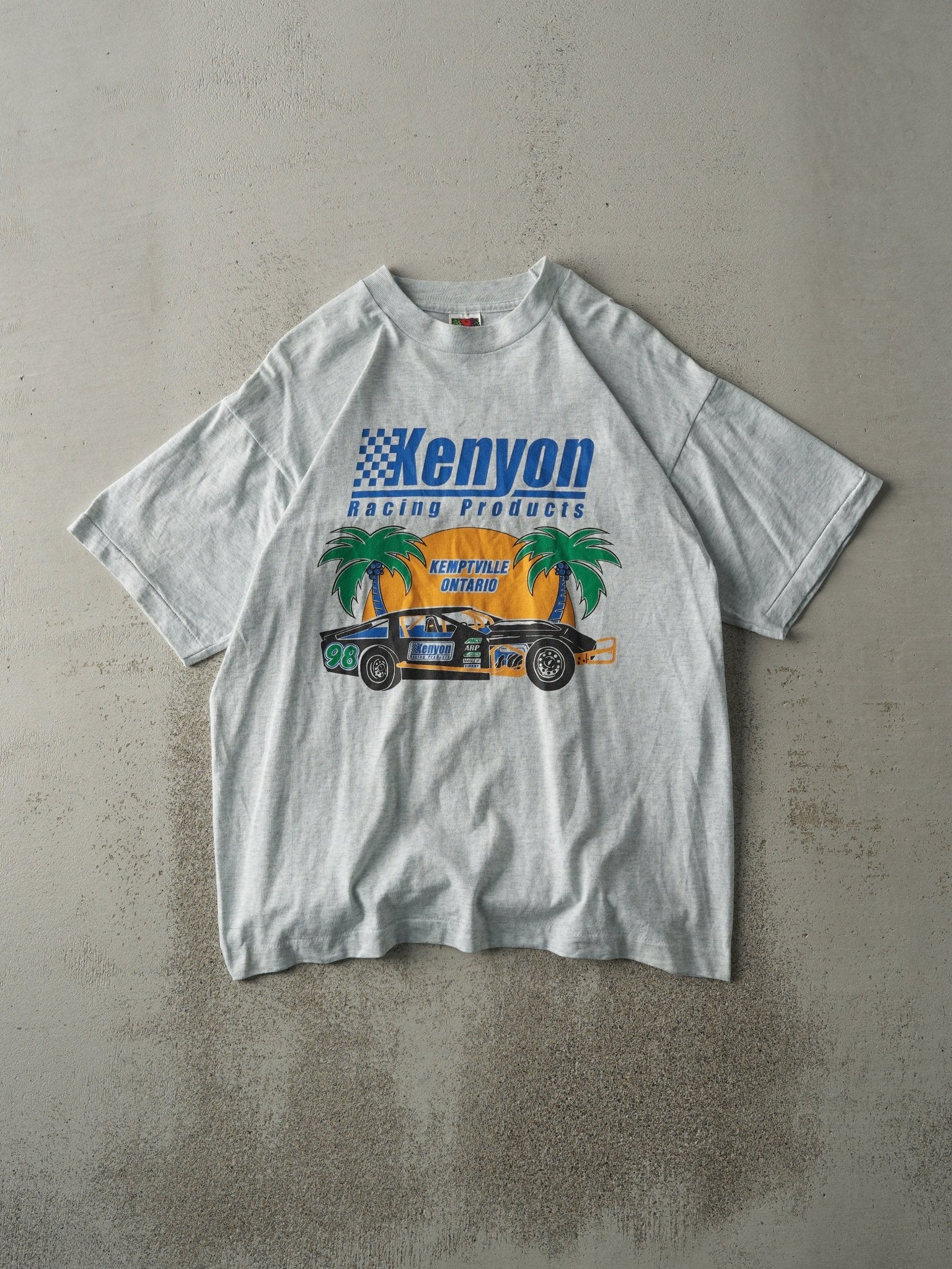 Vintage 90s Heather Grey Kenyon Racing Products Single Stitch Tee (M)
