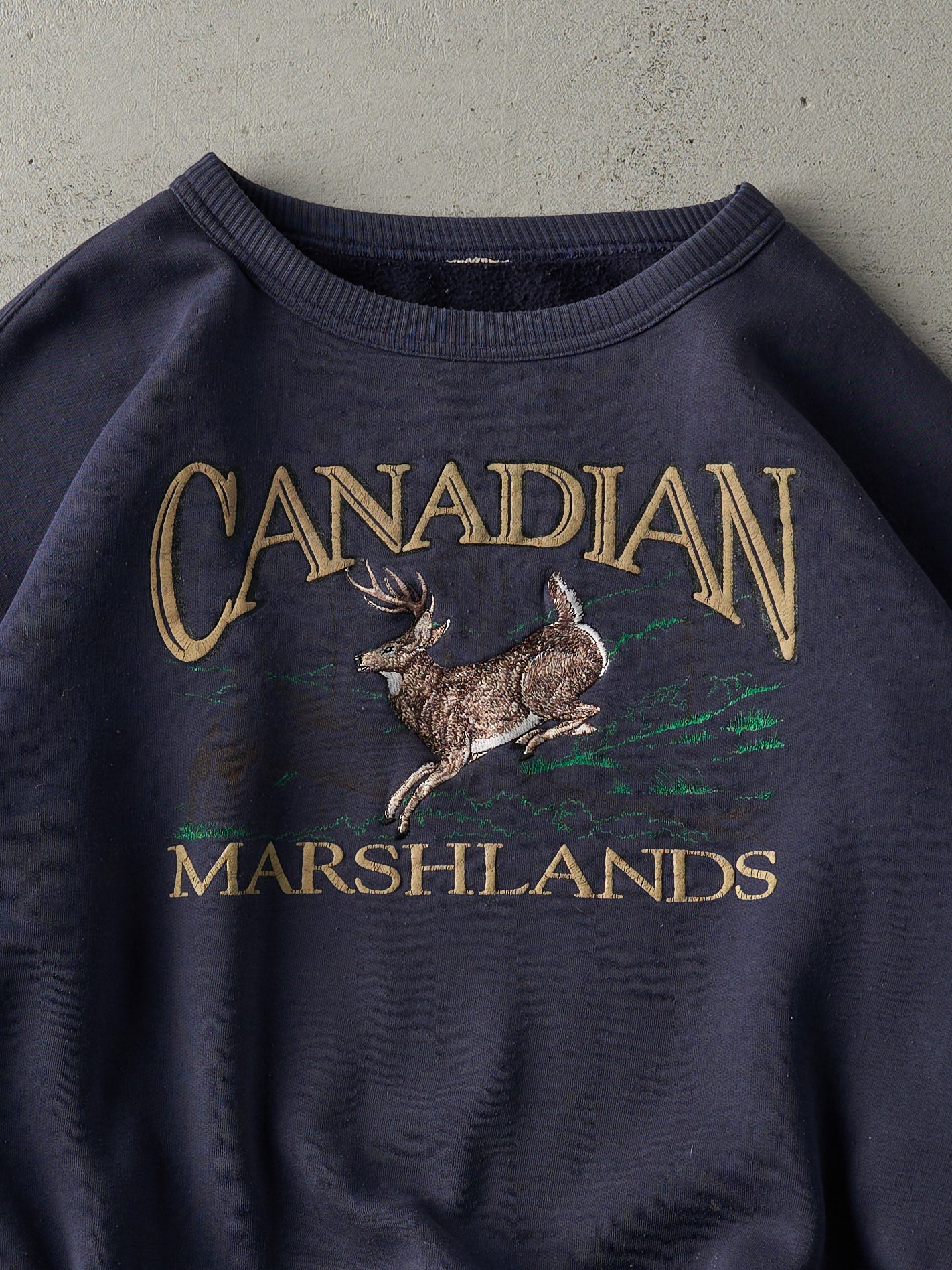 Vintage Y2K Navy Blue Canadian Marshlands Embroidered Boxy Crewneck (L/XL)