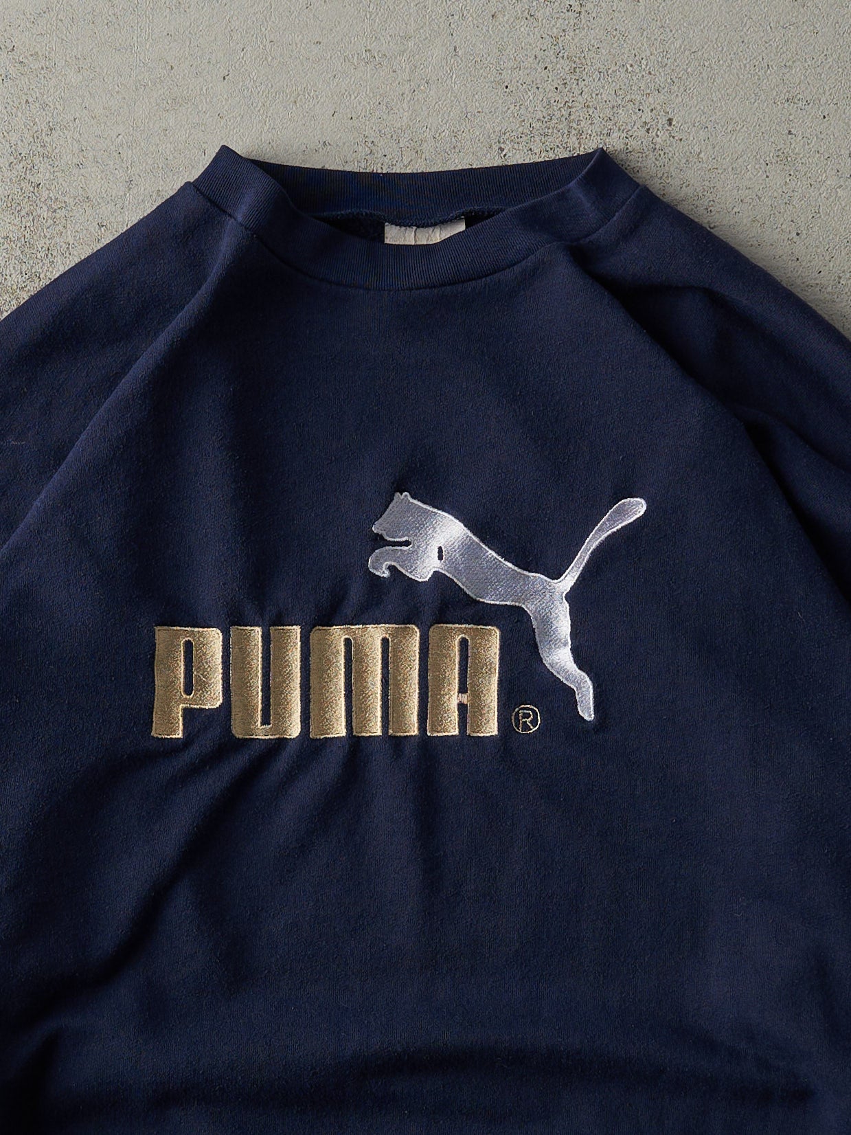 Vintage 90s Navy Blue Embroidered Puma Logo Crewneck (L)