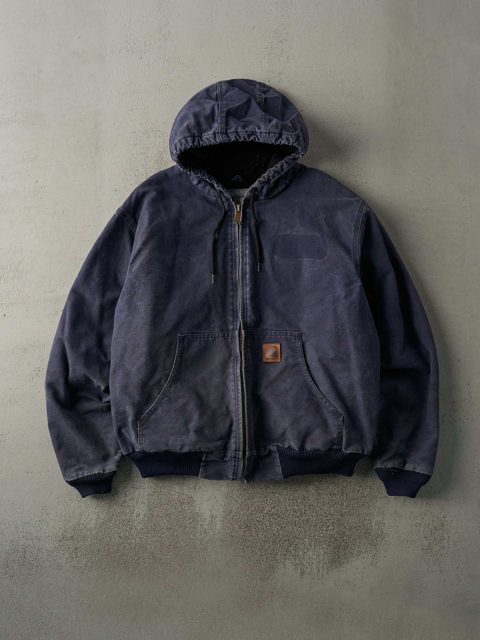 Vintage Y2K Washed Navy Carhartt Hooded Jacket (XL)