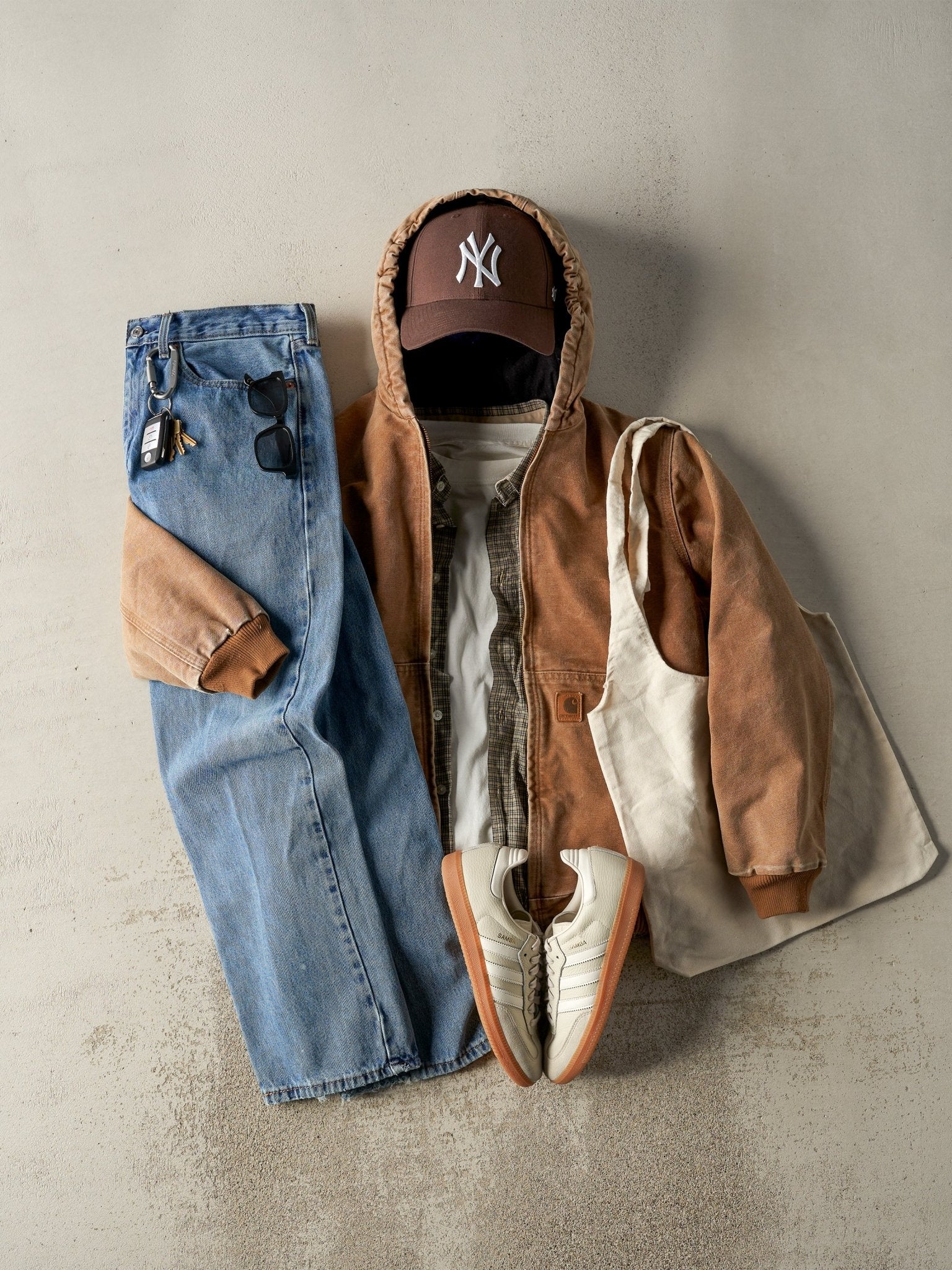 Vintage Y2K Camel Brown Carhartt L Pocket Hooded Fleece Lined Jacket (S)