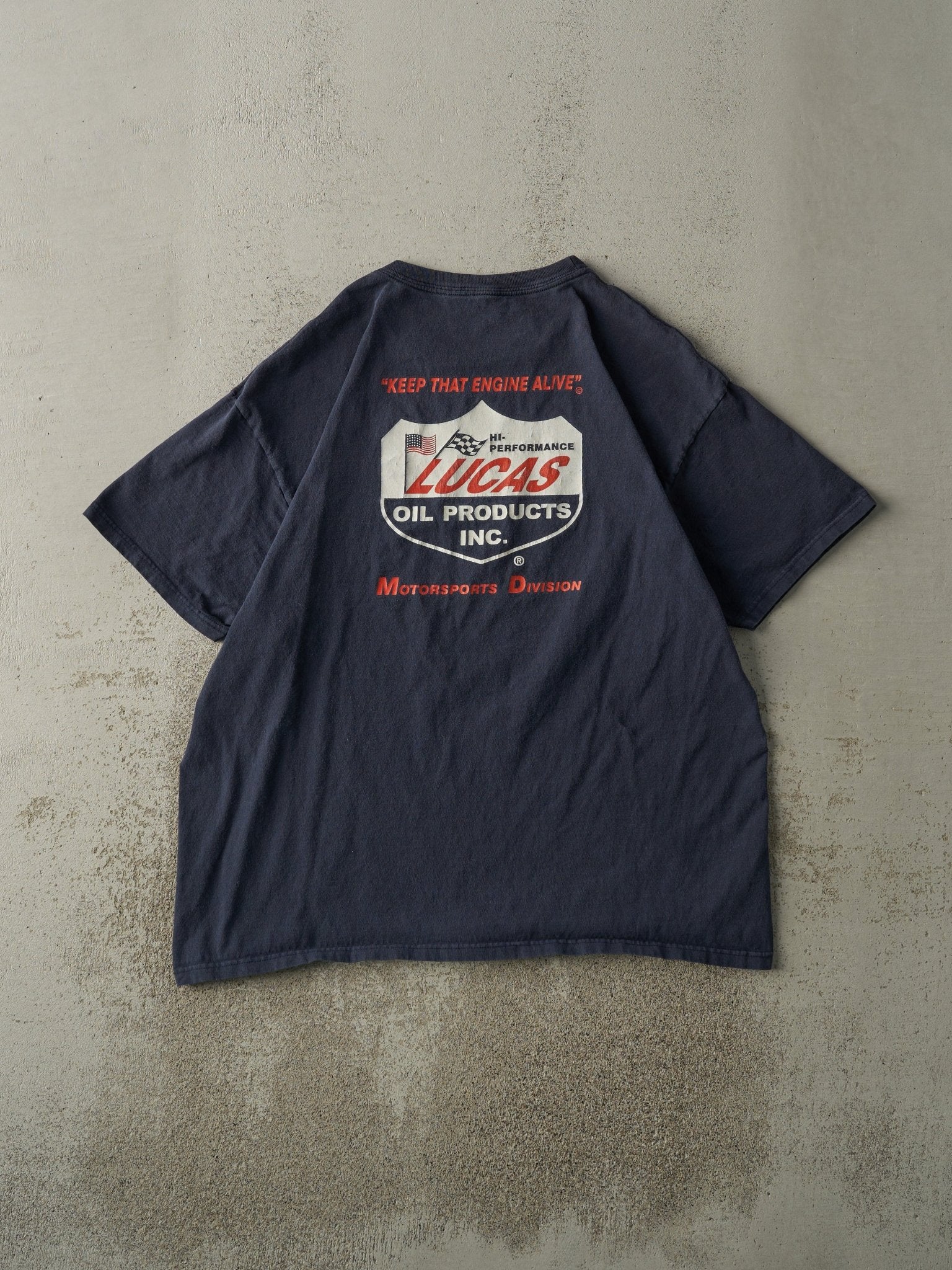 Vintage Y2K Navy Blue Lucas Oil Tee (L/XL)