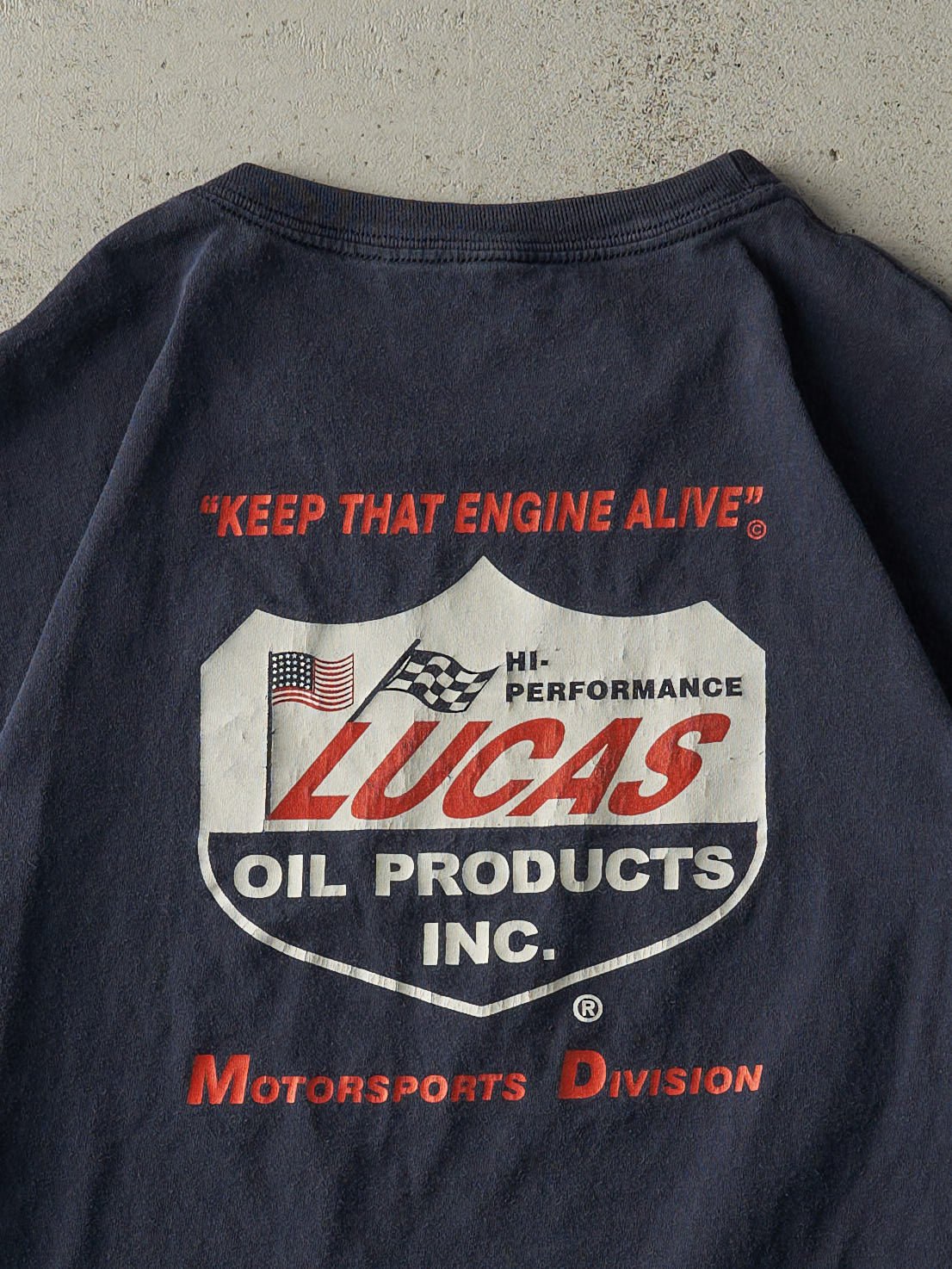 Vintage Y2K Navy Blue Lucas Oil Tee (L/XL)