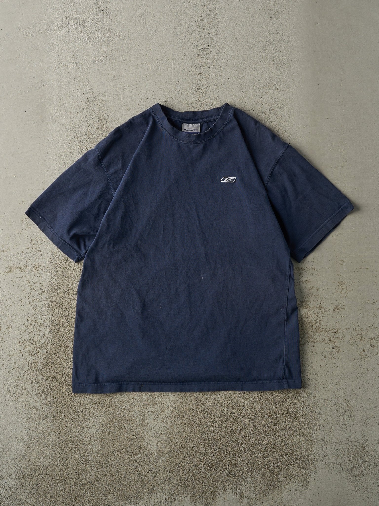 Vintage Y2K Navy Blue Embroidered Reebok Logo Tee (M)