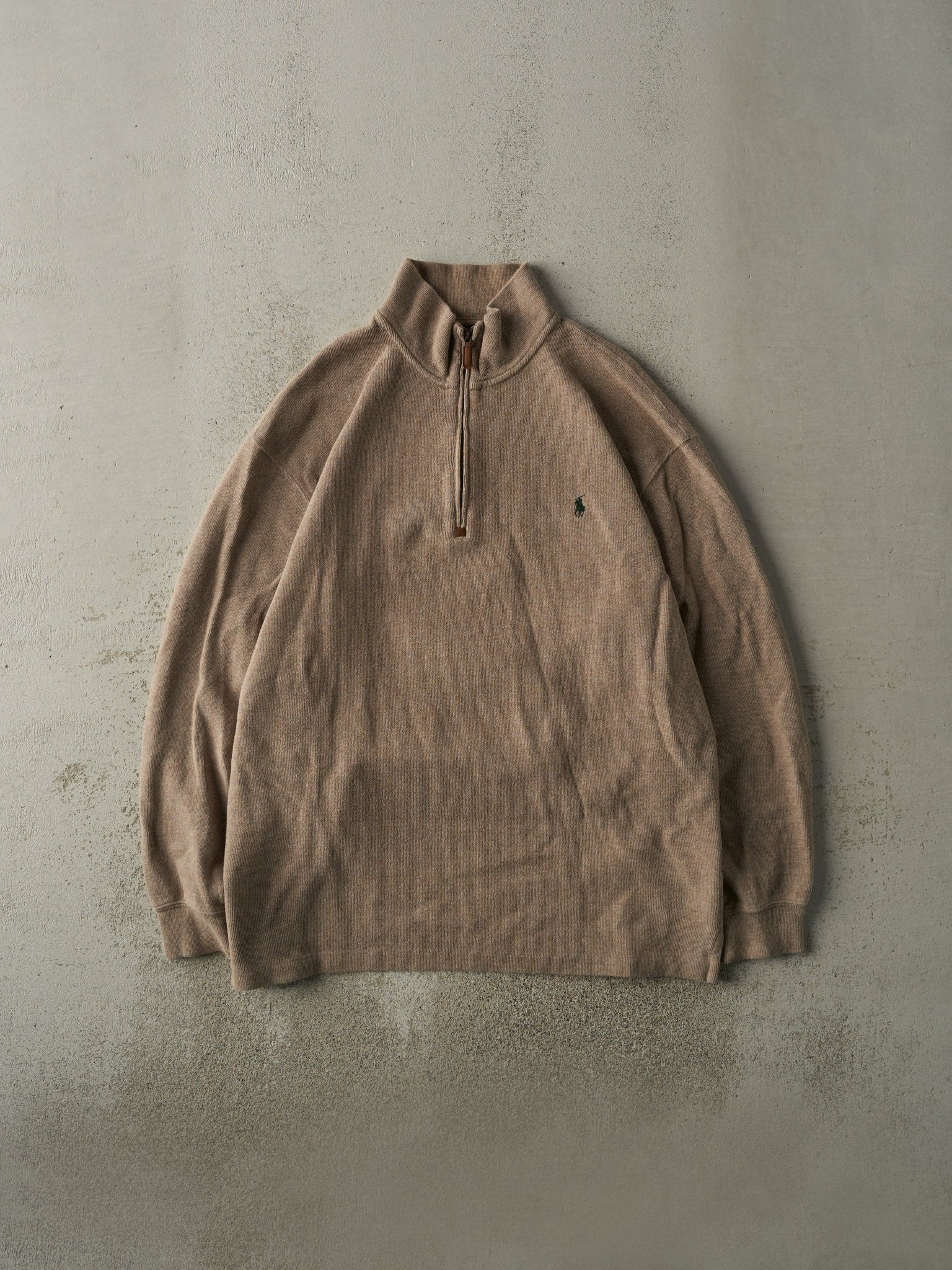 Vintage 90s Brown Embroidered Polo Quarter Zip Knit (XL/XXL)