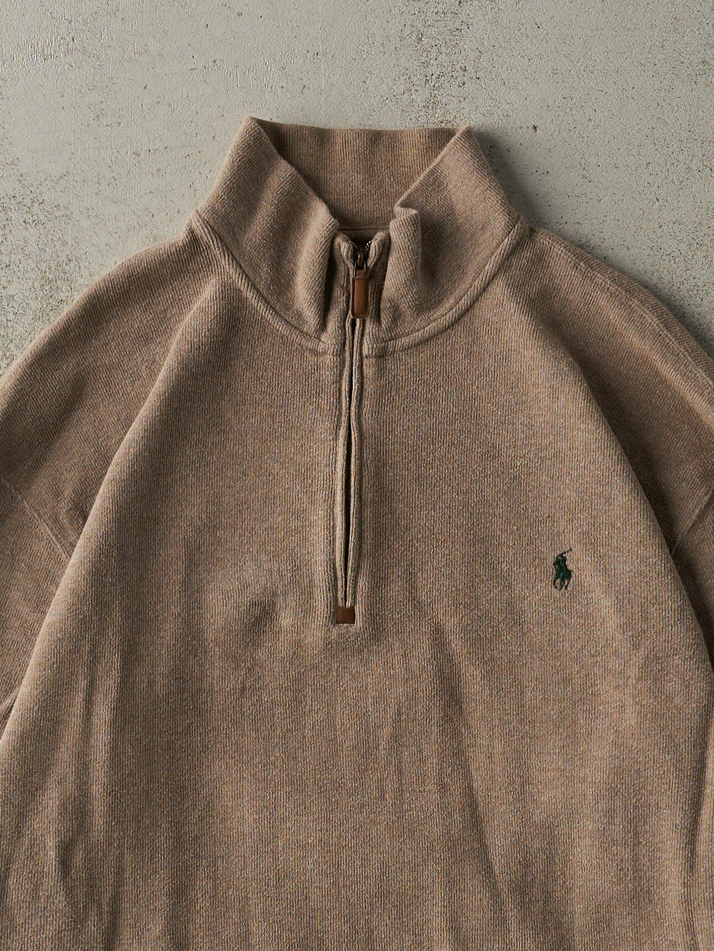 Vintage 90s Brown Embroidered Polo Quarter Zip Knit (XL/XXL)