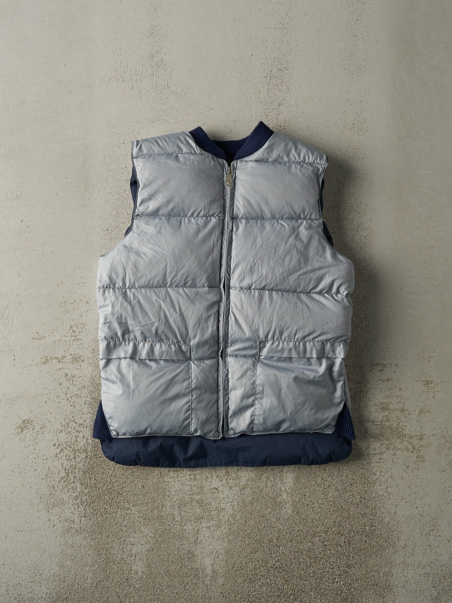 Vintage 80s Navy Blue & Grey Reversible Puffer Vest (M/L)