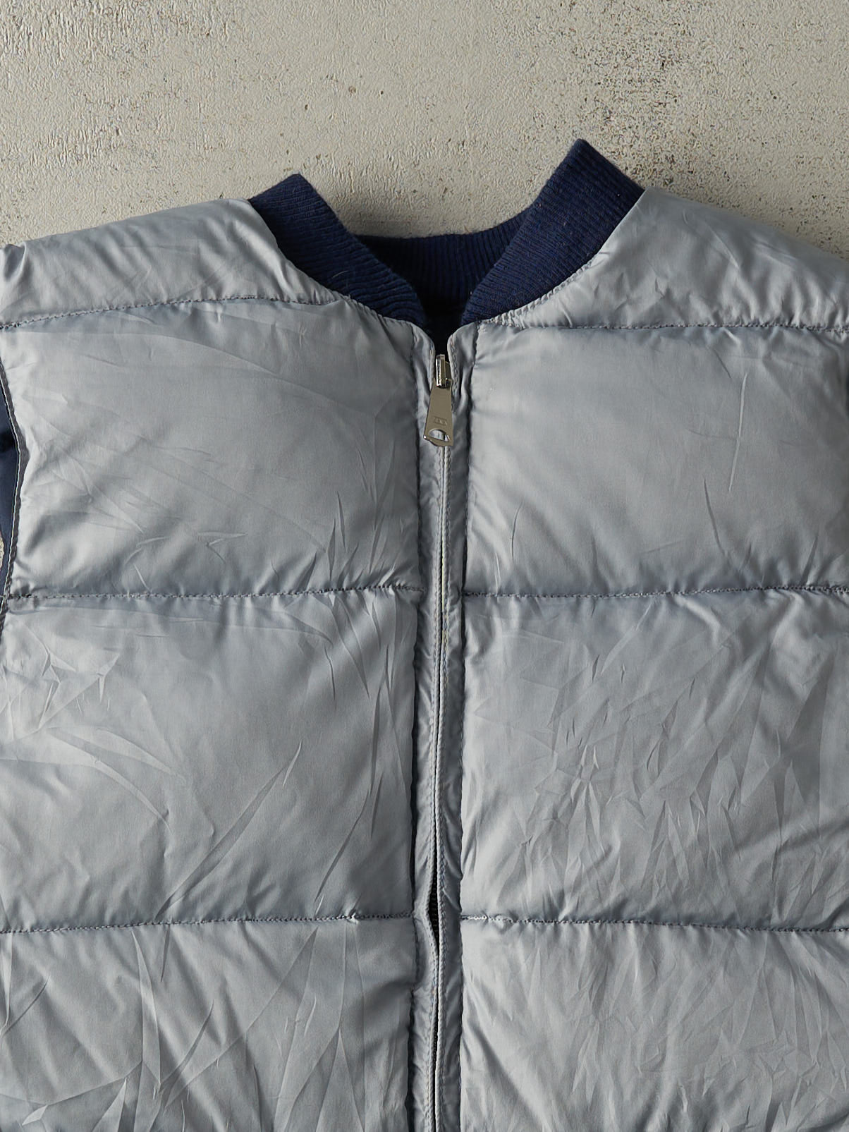 Vintage 80s Navy Blue & Grey Reversible Puffer Vest (M/L)