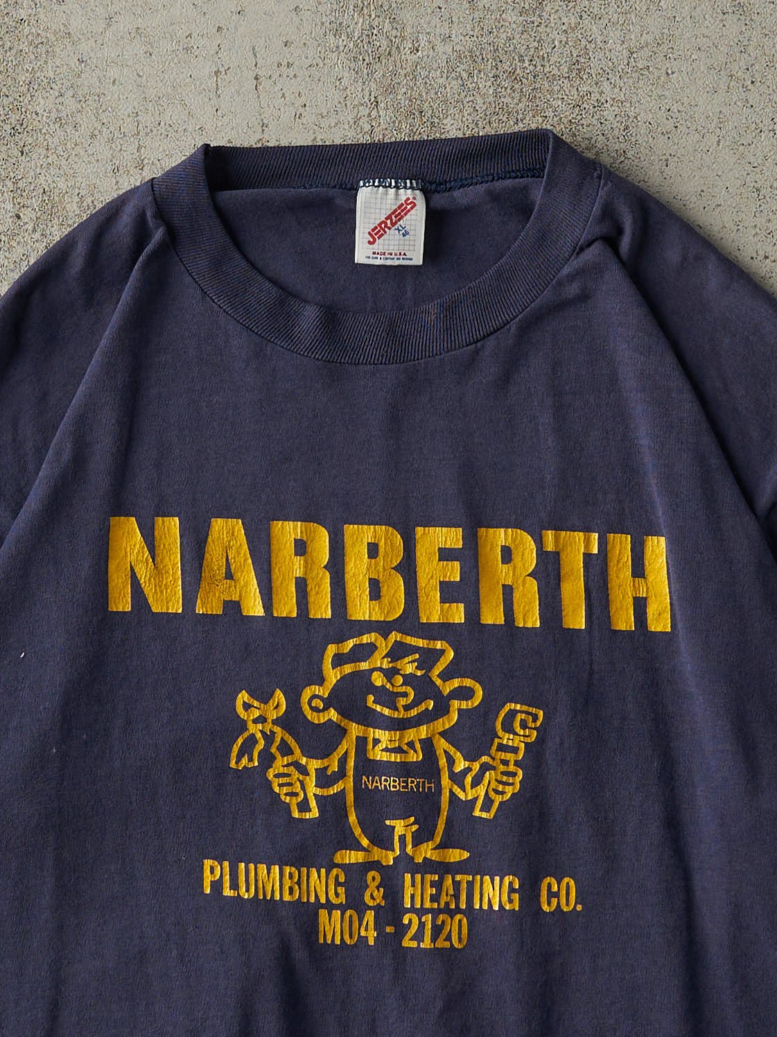 Vintage 80s Navy Blue Narberth Plumbing Single Stitch Tee (L)