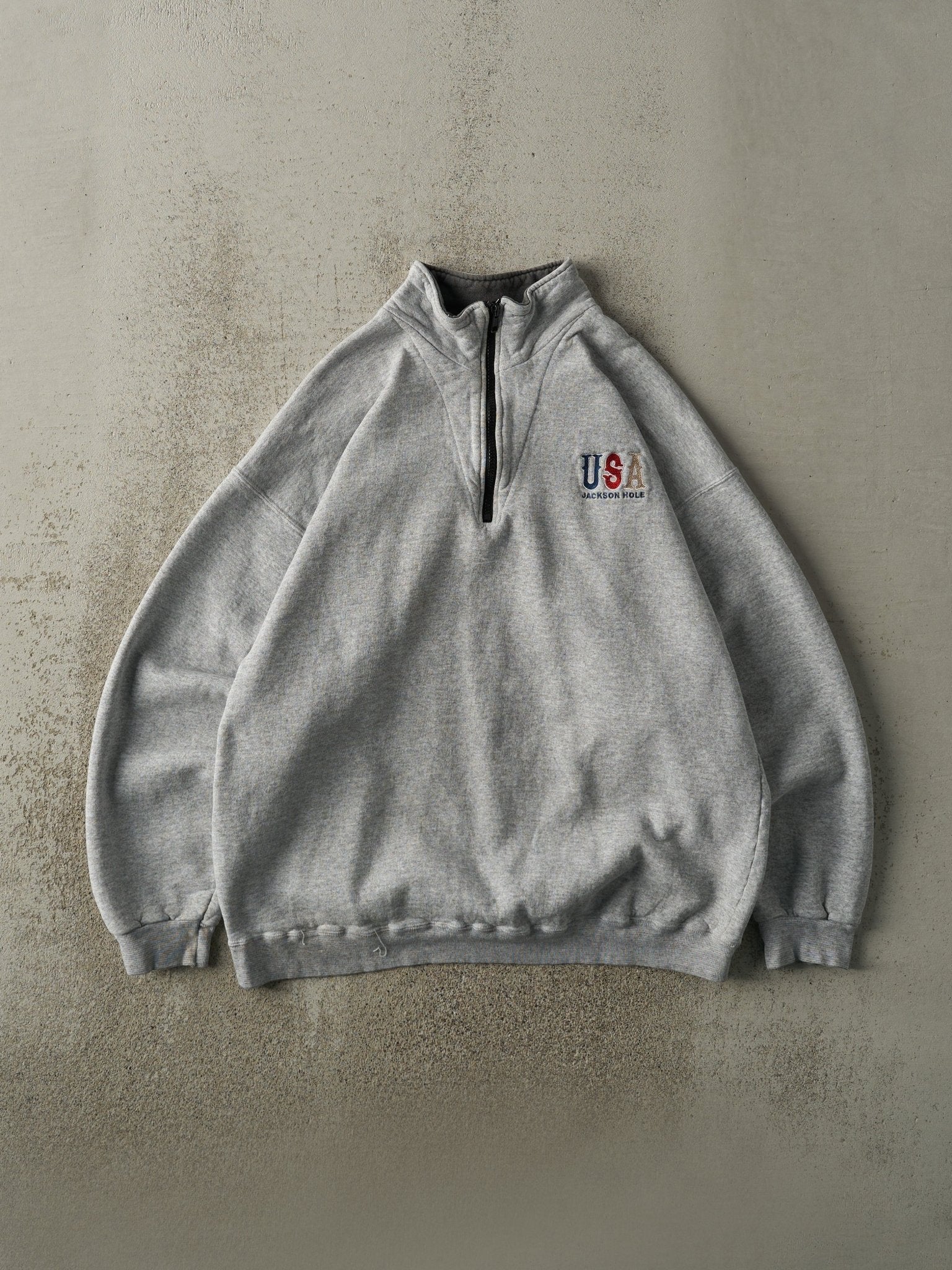 Vintage 90s Grey Embroidered Jackson Hole Quarter Zip (L)