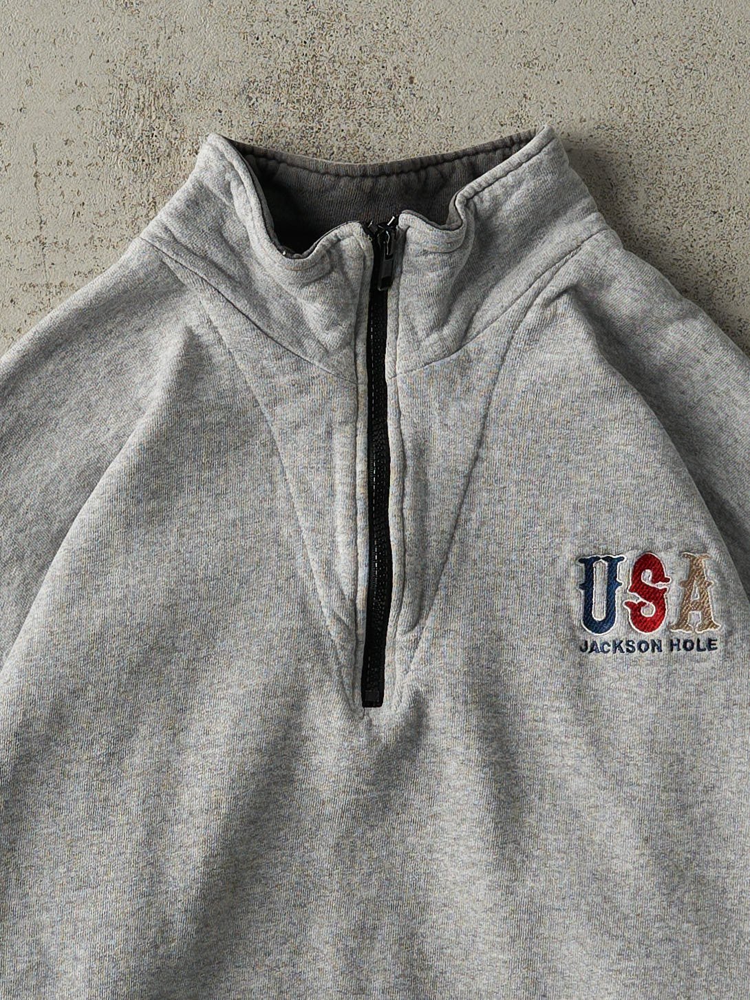 Vintage 90s Grey Embroidered Jackson Hole Quarter Zip (L)