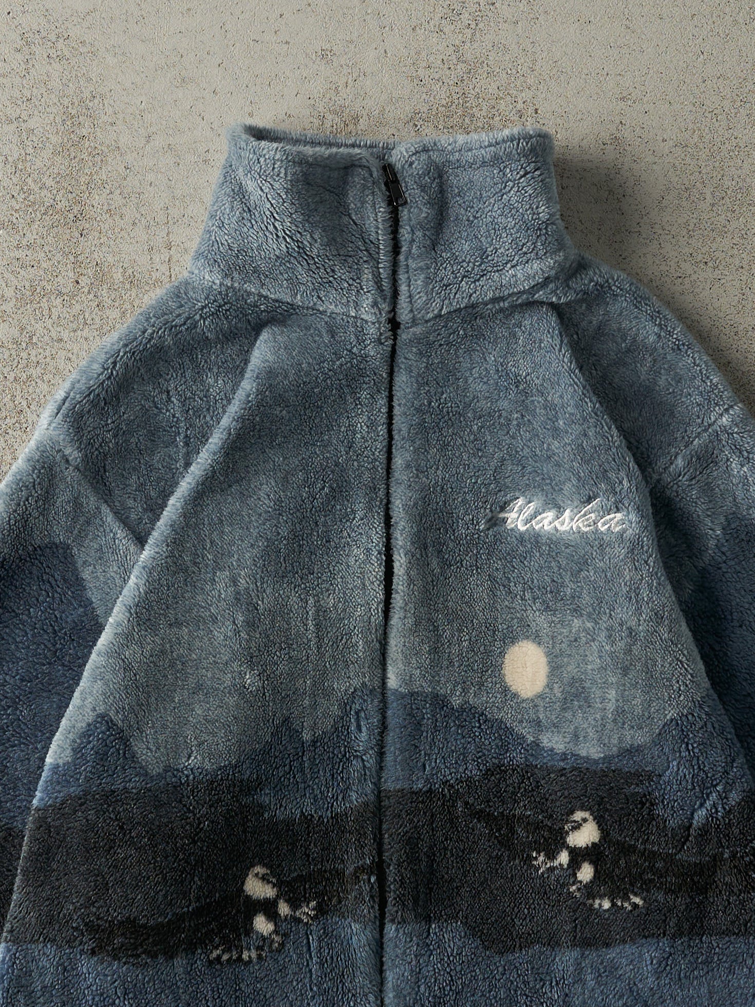 Vintage 90s Navy Blue Alaska Zip Up Sherpa Jacket (M)
